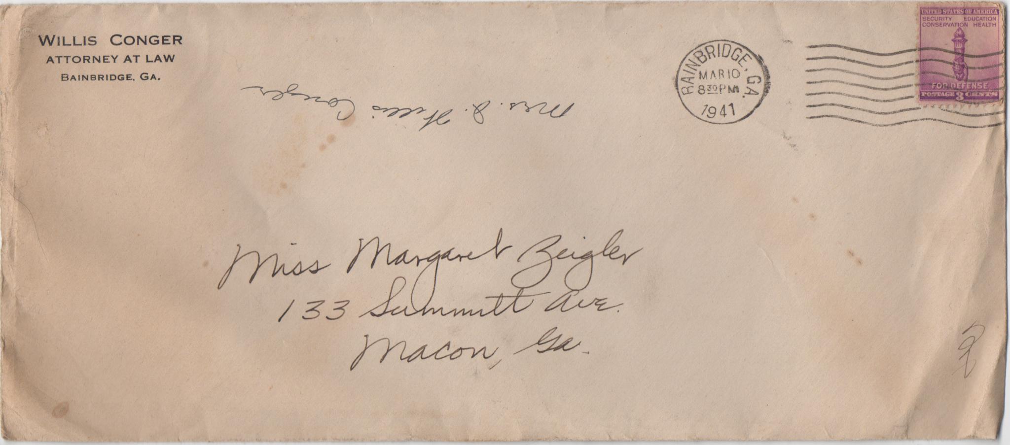 March 10, 1941: Front of envelope