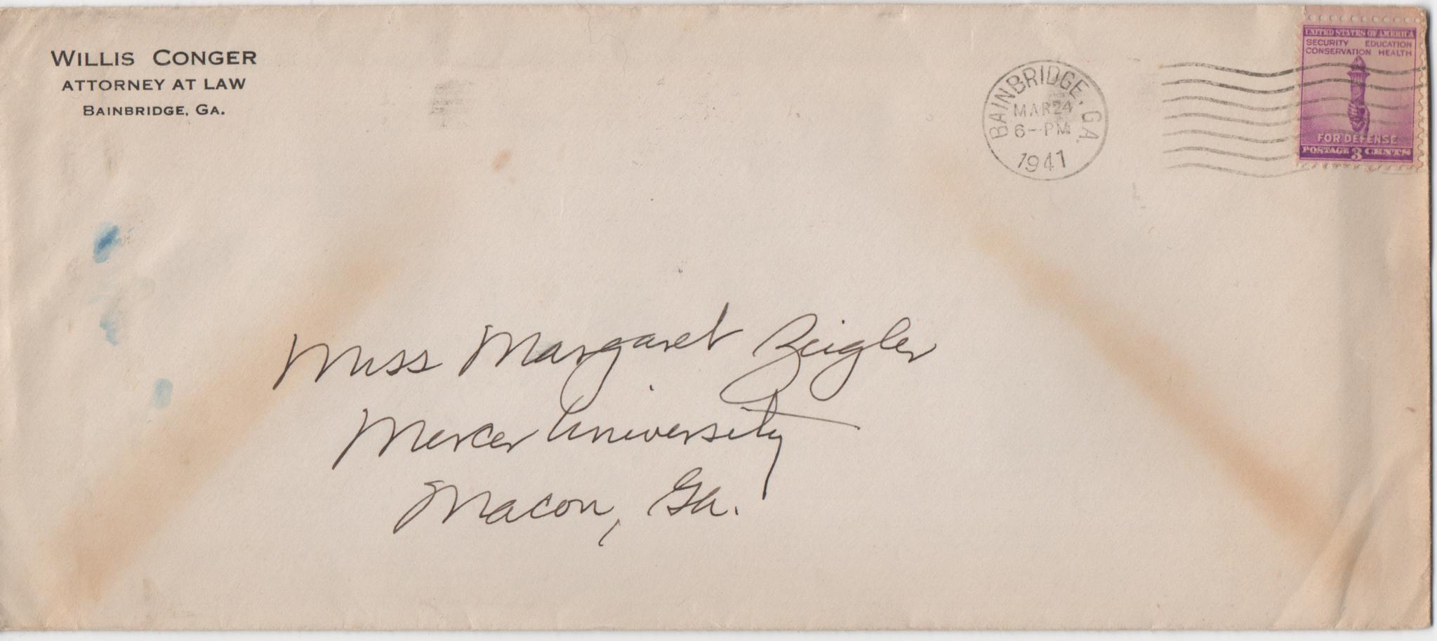 March 24, 1941: Front of envelope