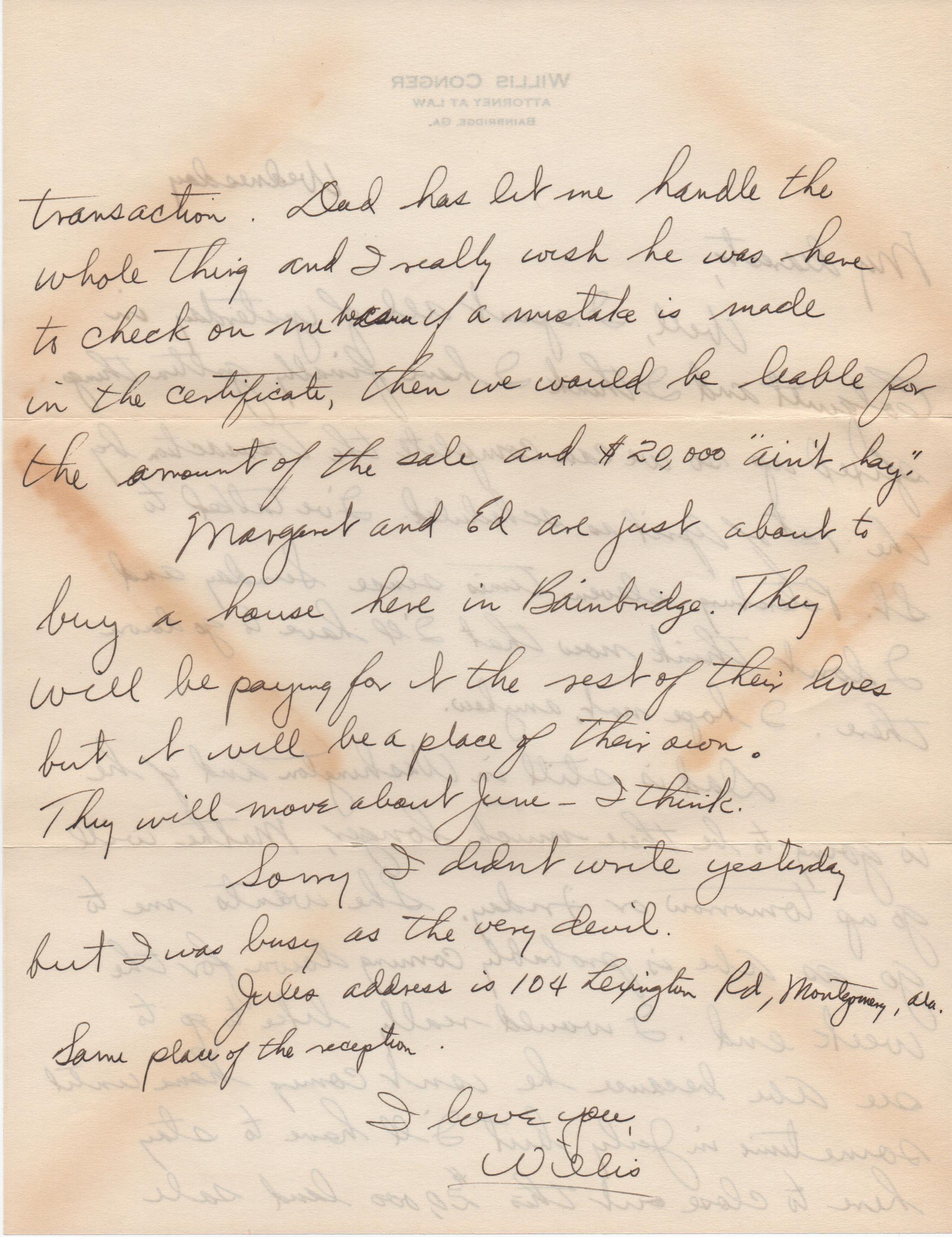 March 27, 1941: Back of letter