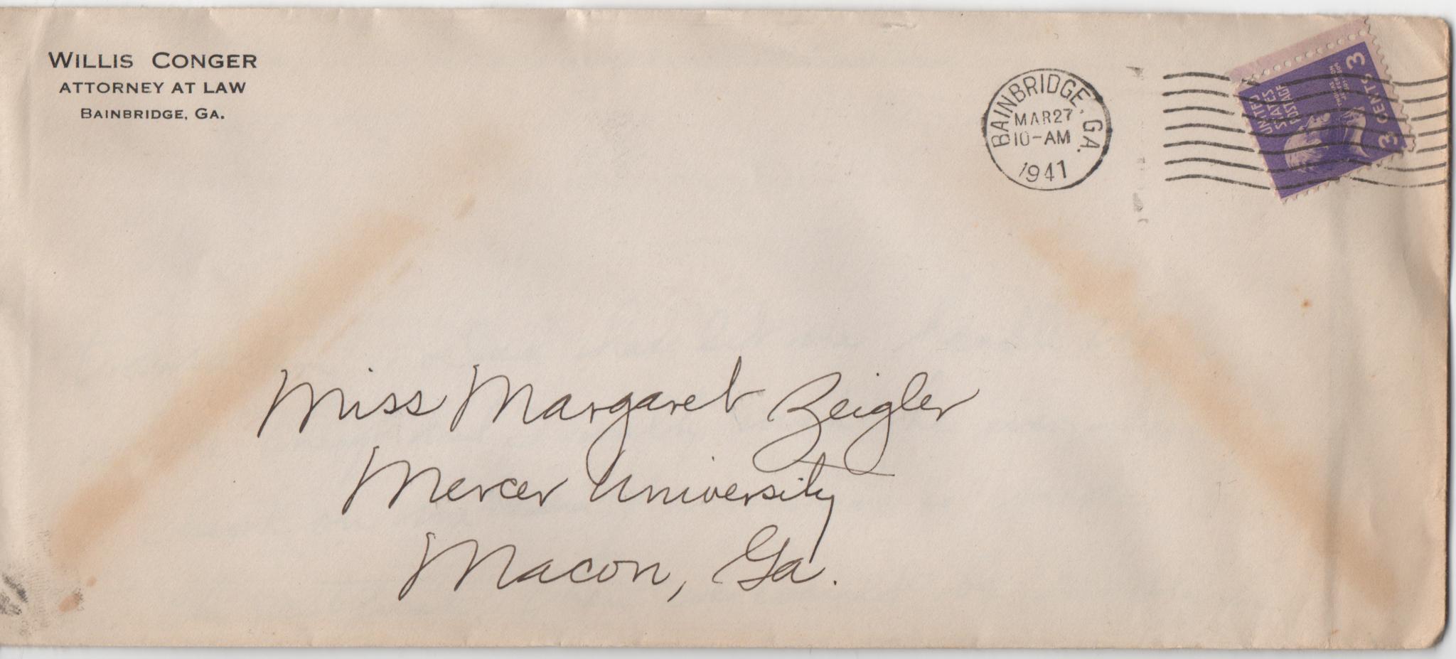 March 27, 1941: Front of envelope