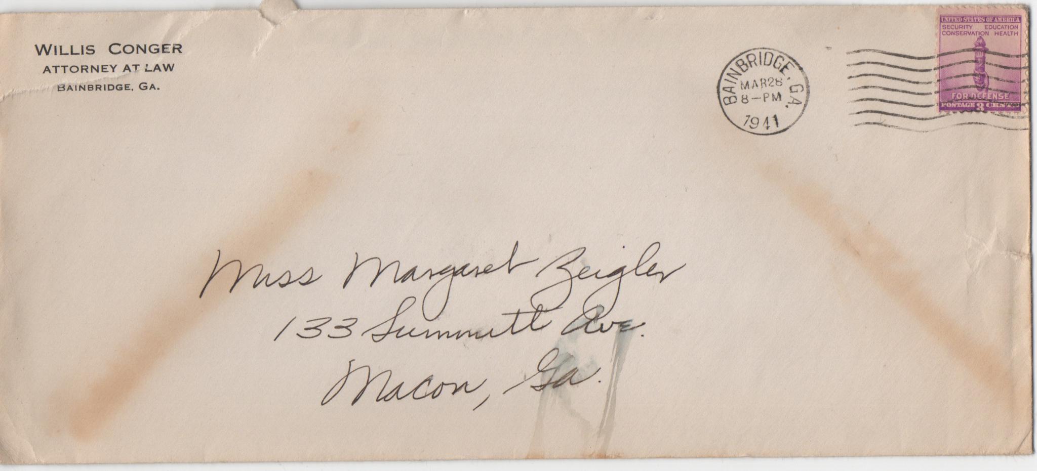 March 28, 1941: Front of envelope