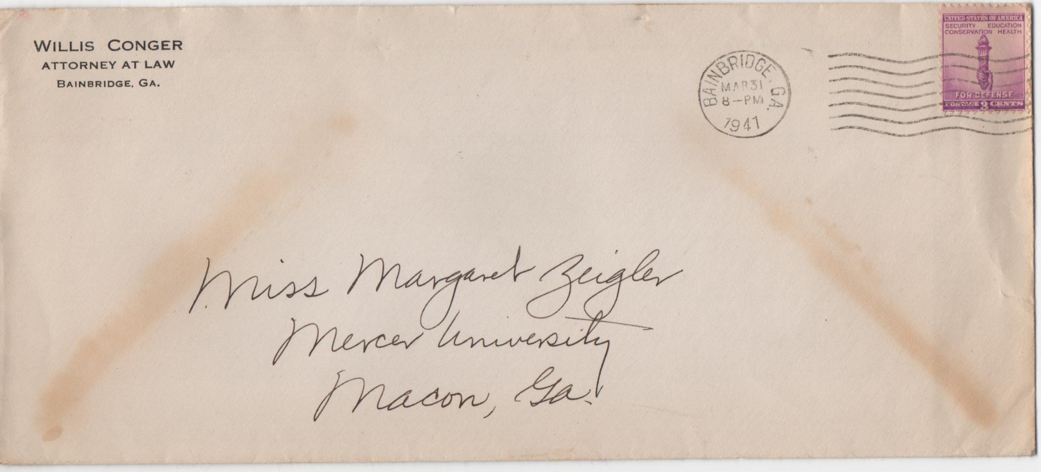 March 31, 1941: Front of envelope