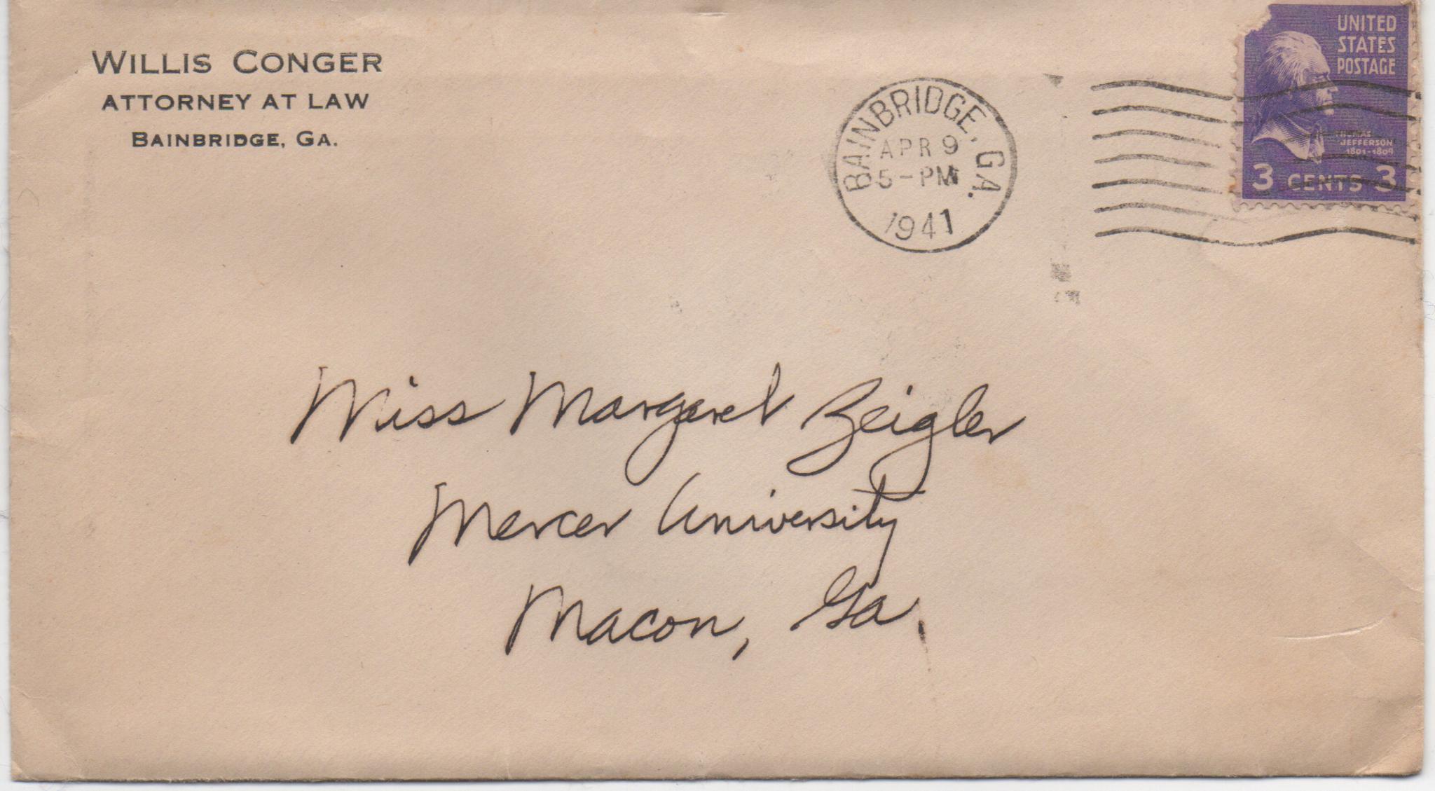 April 9, 1941: Front of envelope