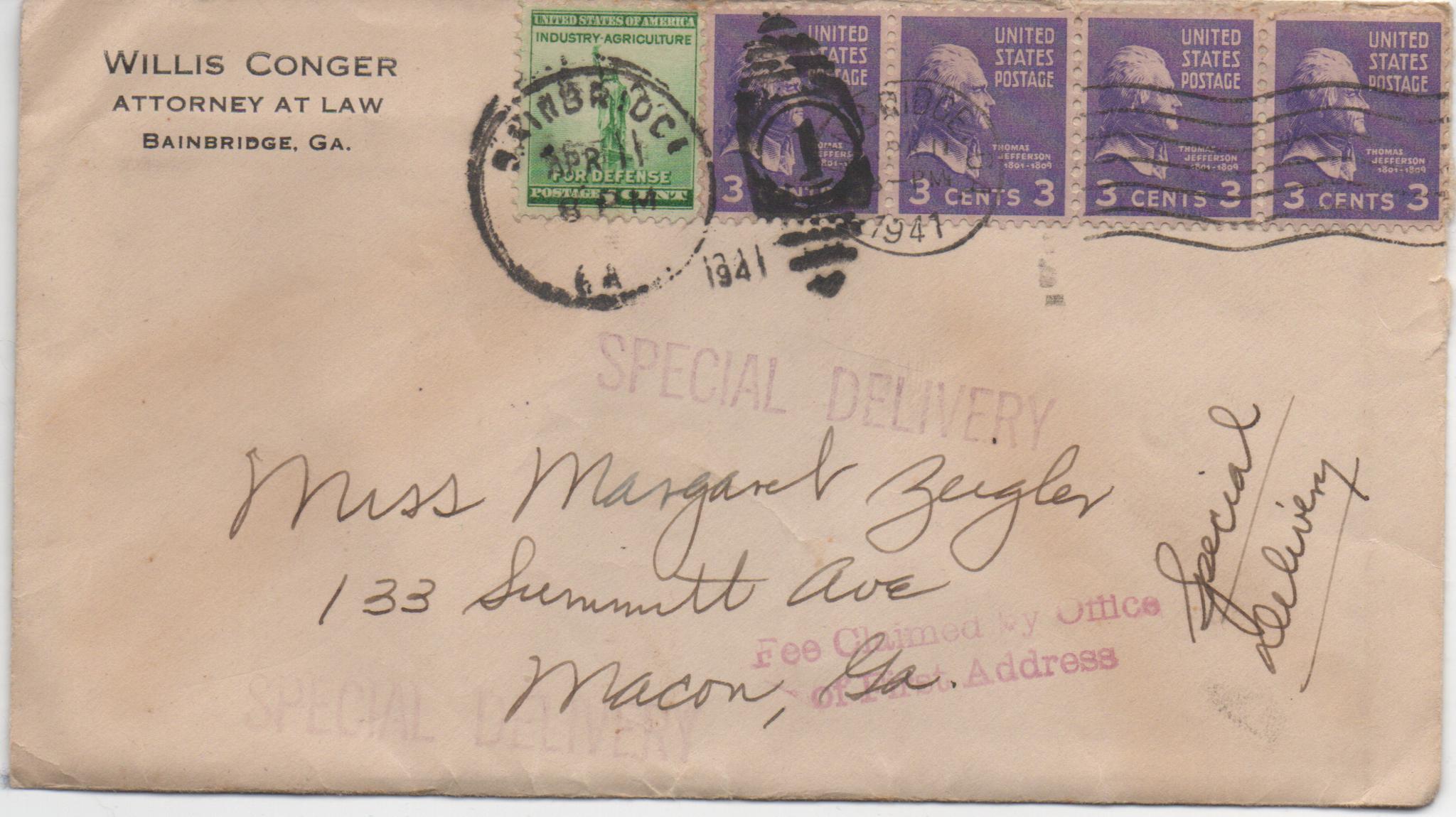 April 11, 1941: Front of envelope