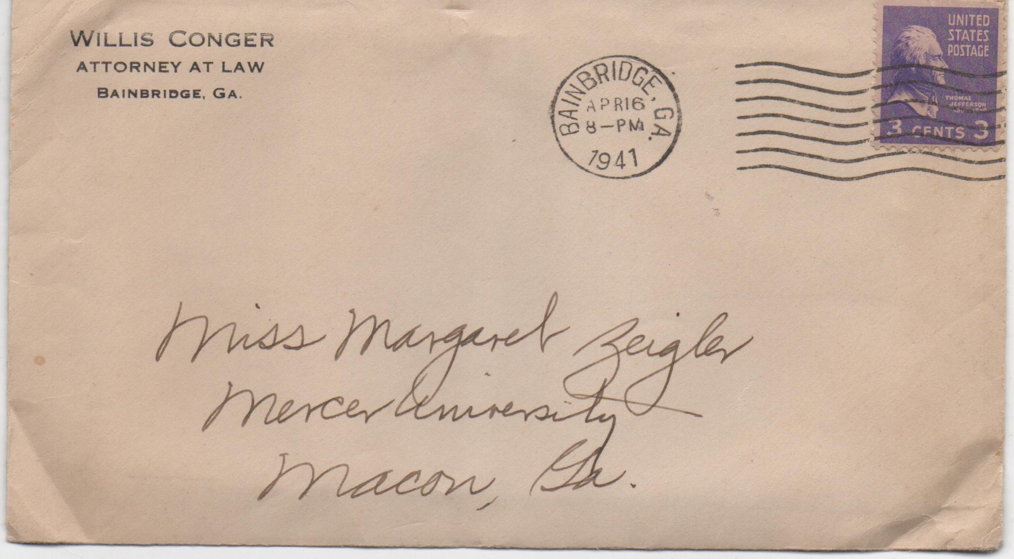 April 16, 1941: Front of envelope