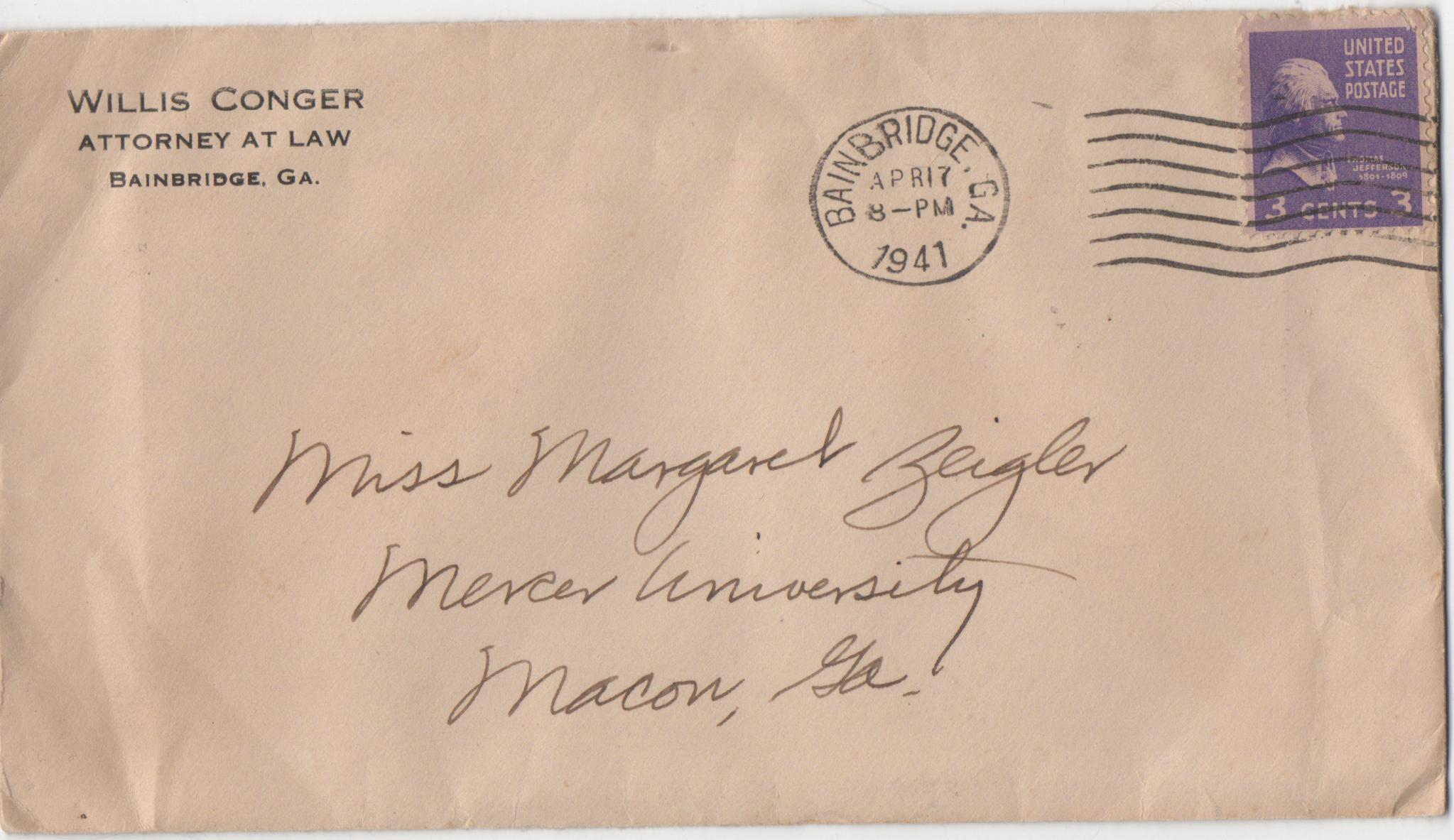 April 17, 1941: Front of envelope