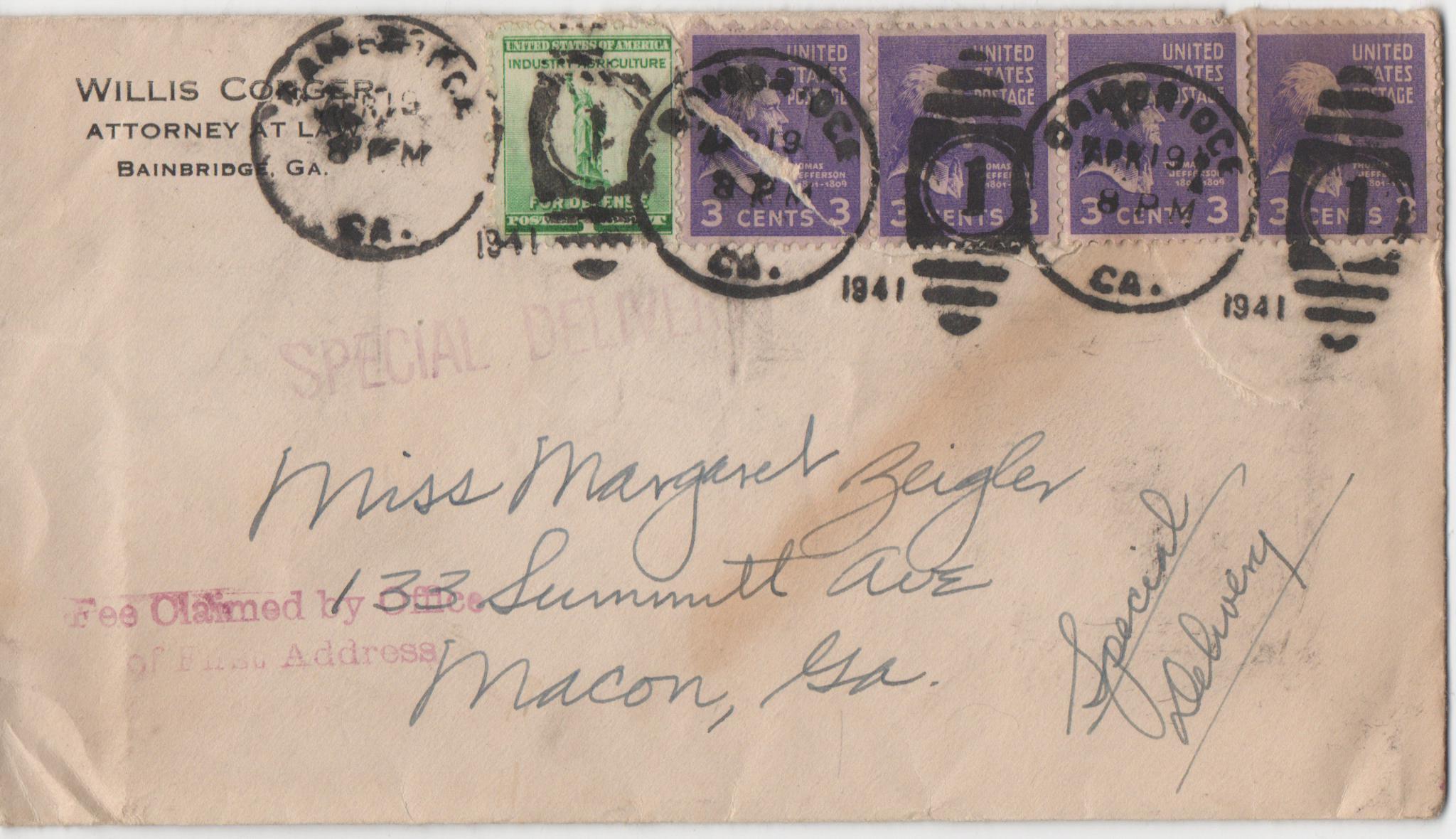 April 19, 1941: Front of envelope