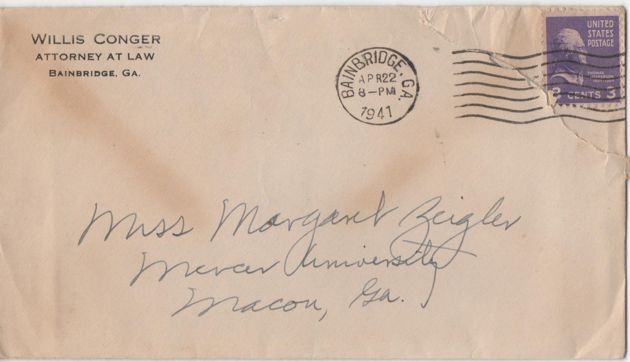 April 22, 1941: Front of envelope