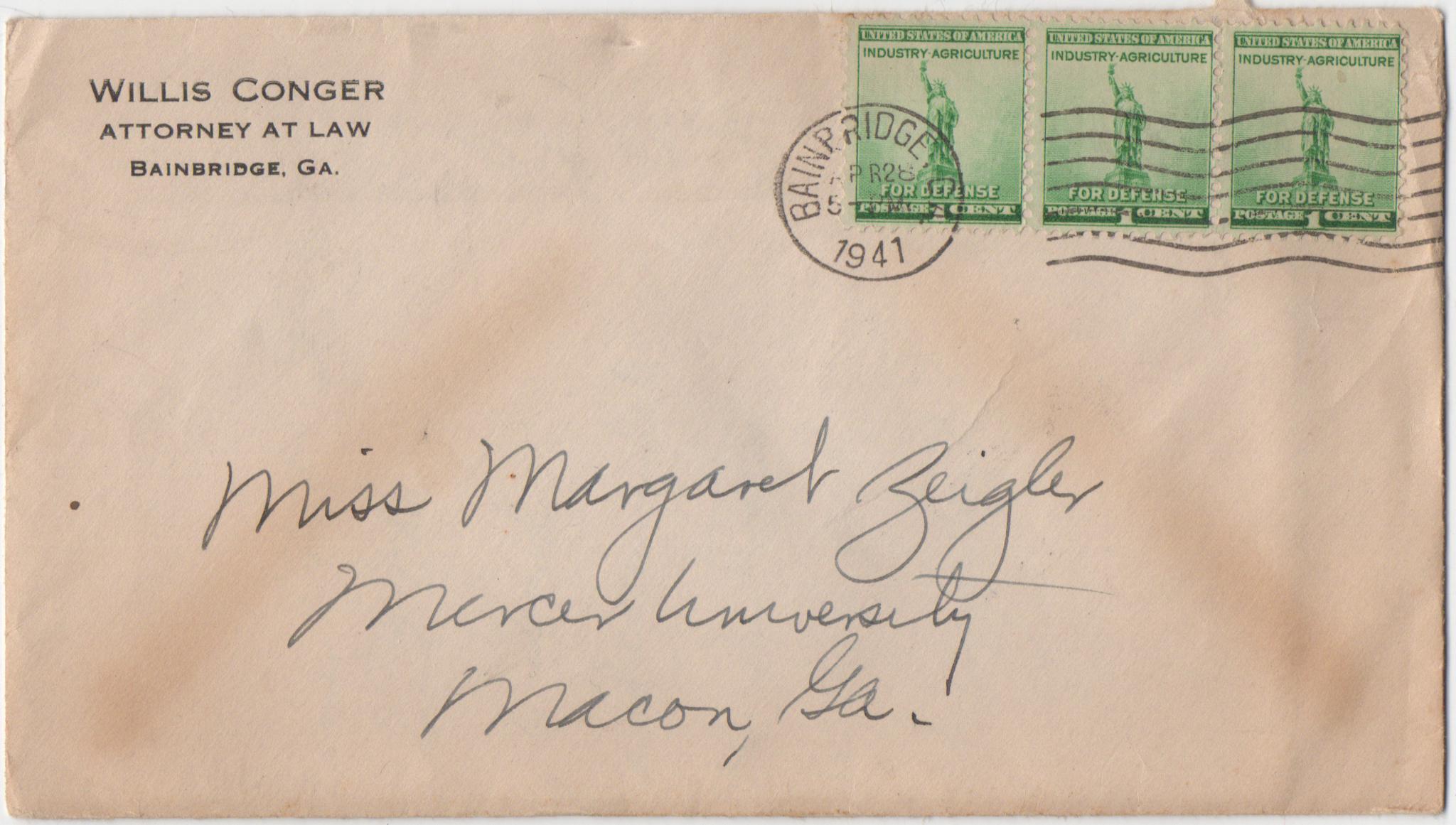 April 28, 1941: Front of envelope