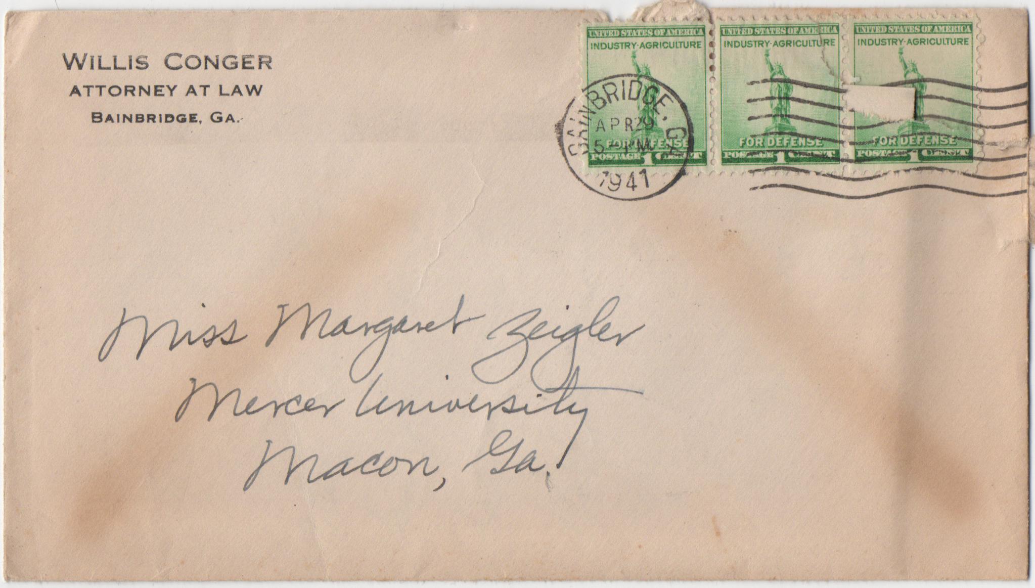 April 29, 1941: Front of envelope