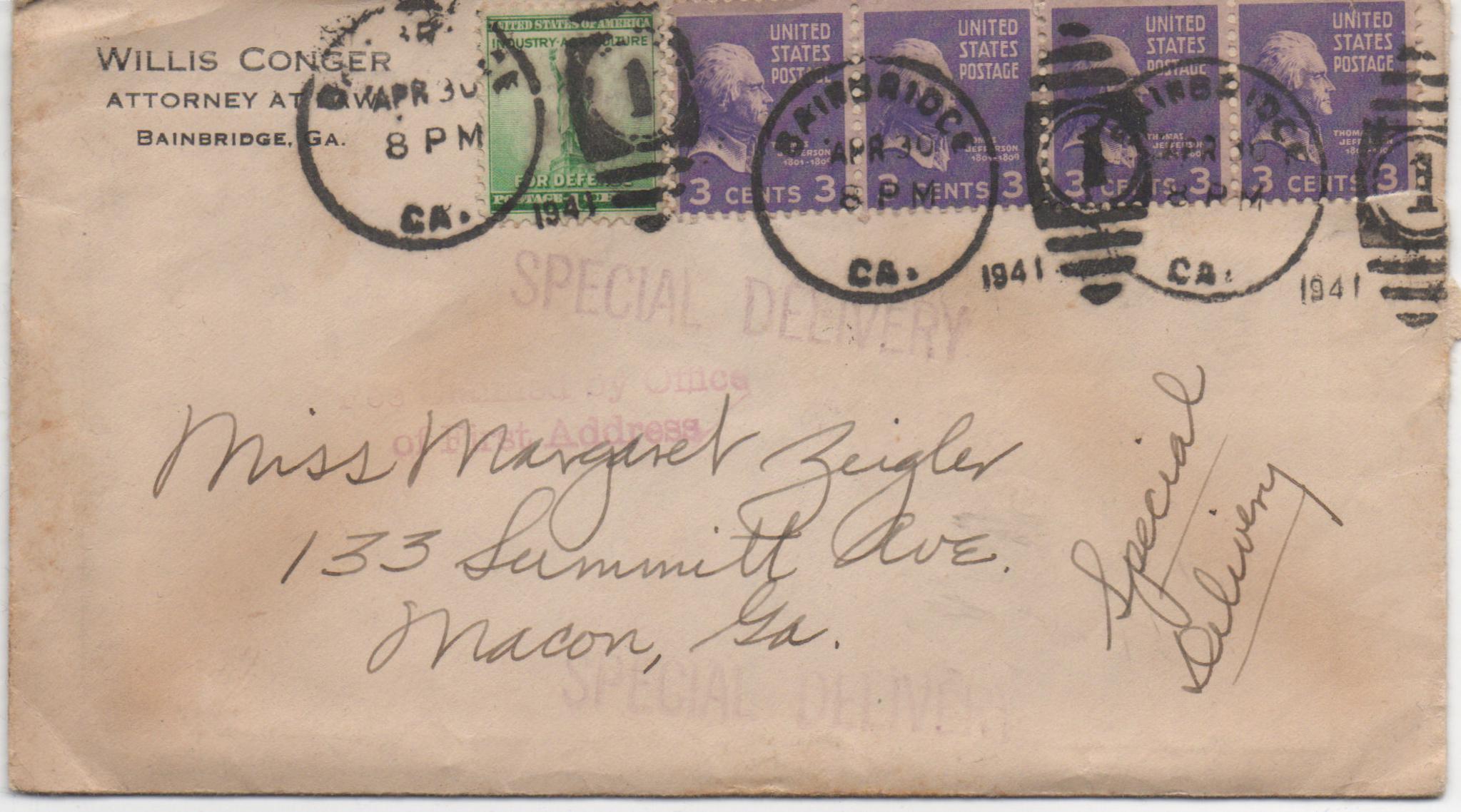 April 30, 1941: Front of envelope