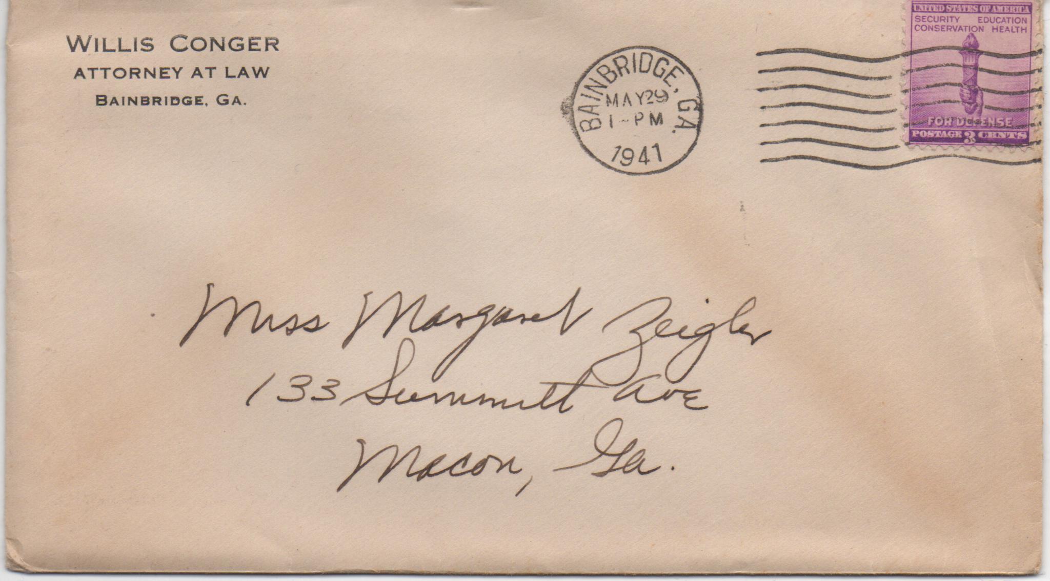 May 29, 1941: Front of envelope