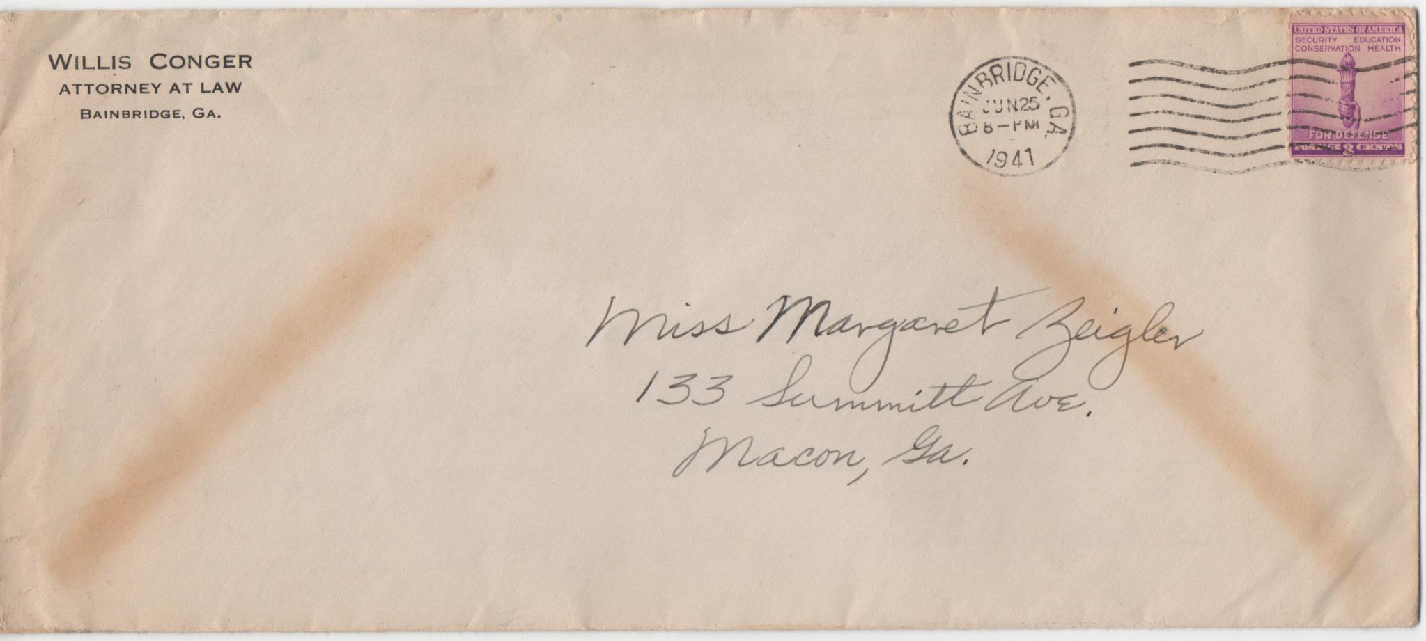 June 25, 1941: Front of envelope