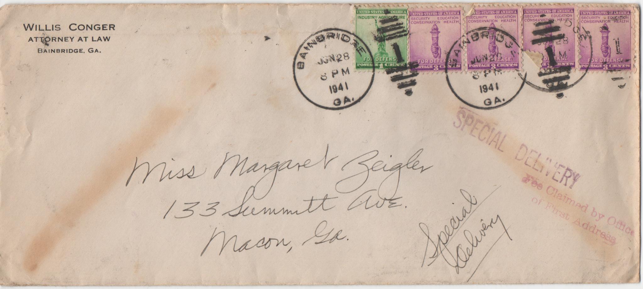 June 28, 1941: Front of envelope