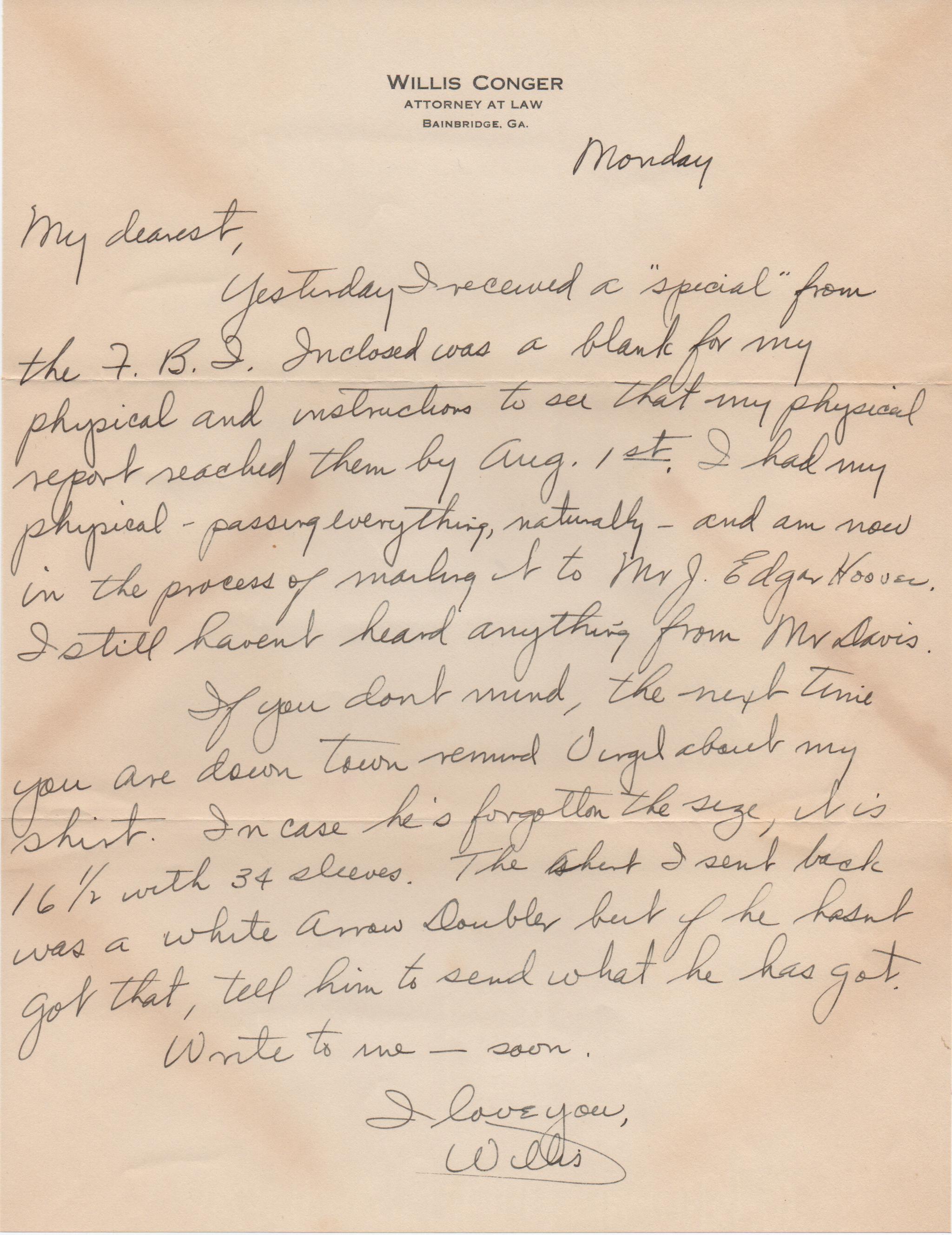 July 28, 1941: Front of letter