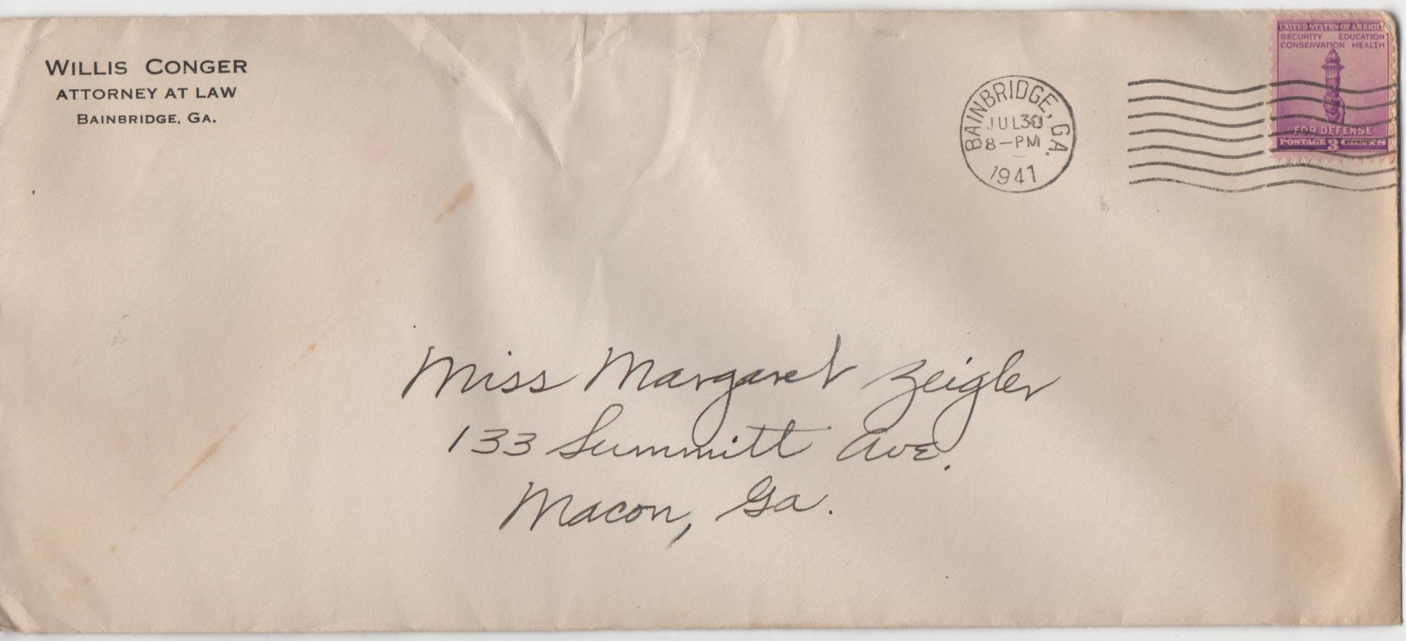 July 30, 1941: Front of envelope