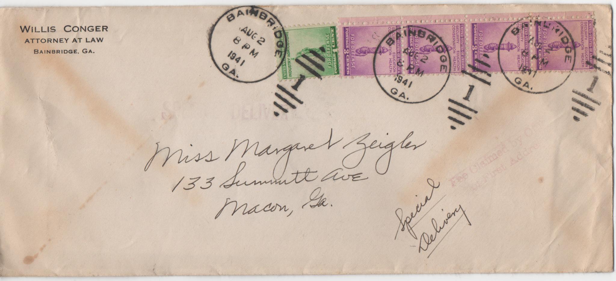 August 2, 1941: Front of envelope