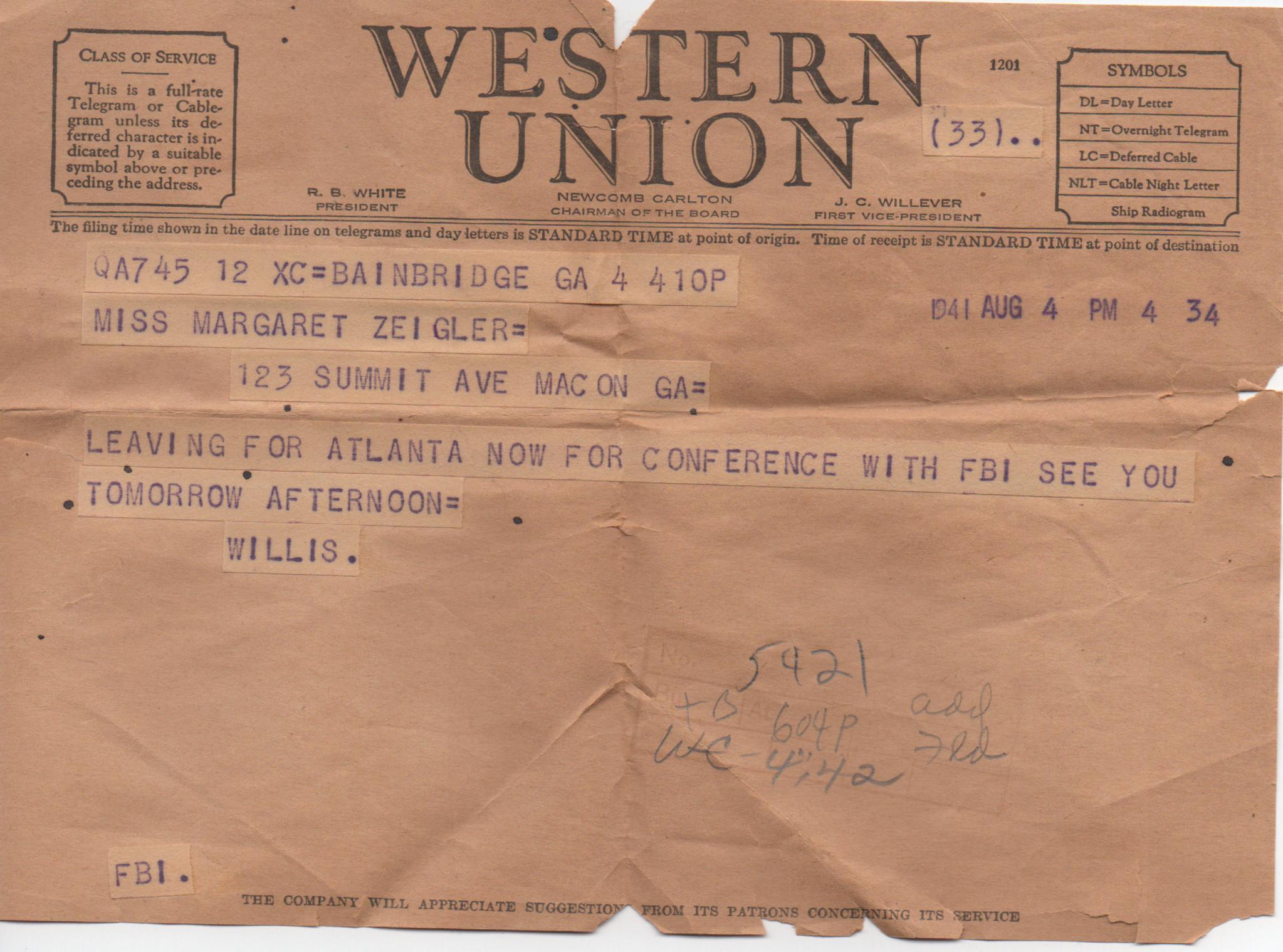 August 4, 1941: Front of letter