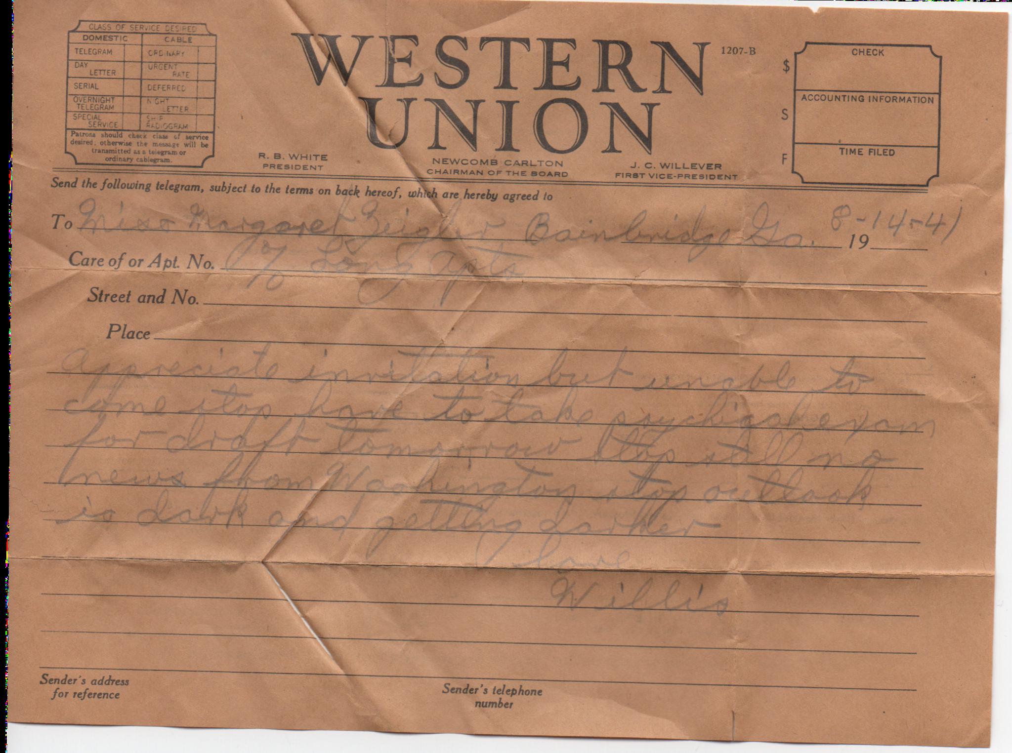 August 14, 1941: Front of letter