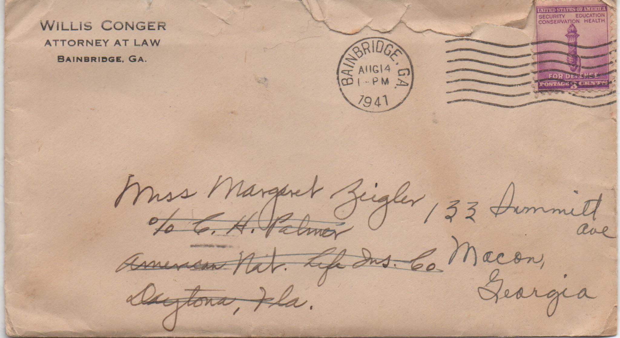 August 14, 1941: Front of envelope