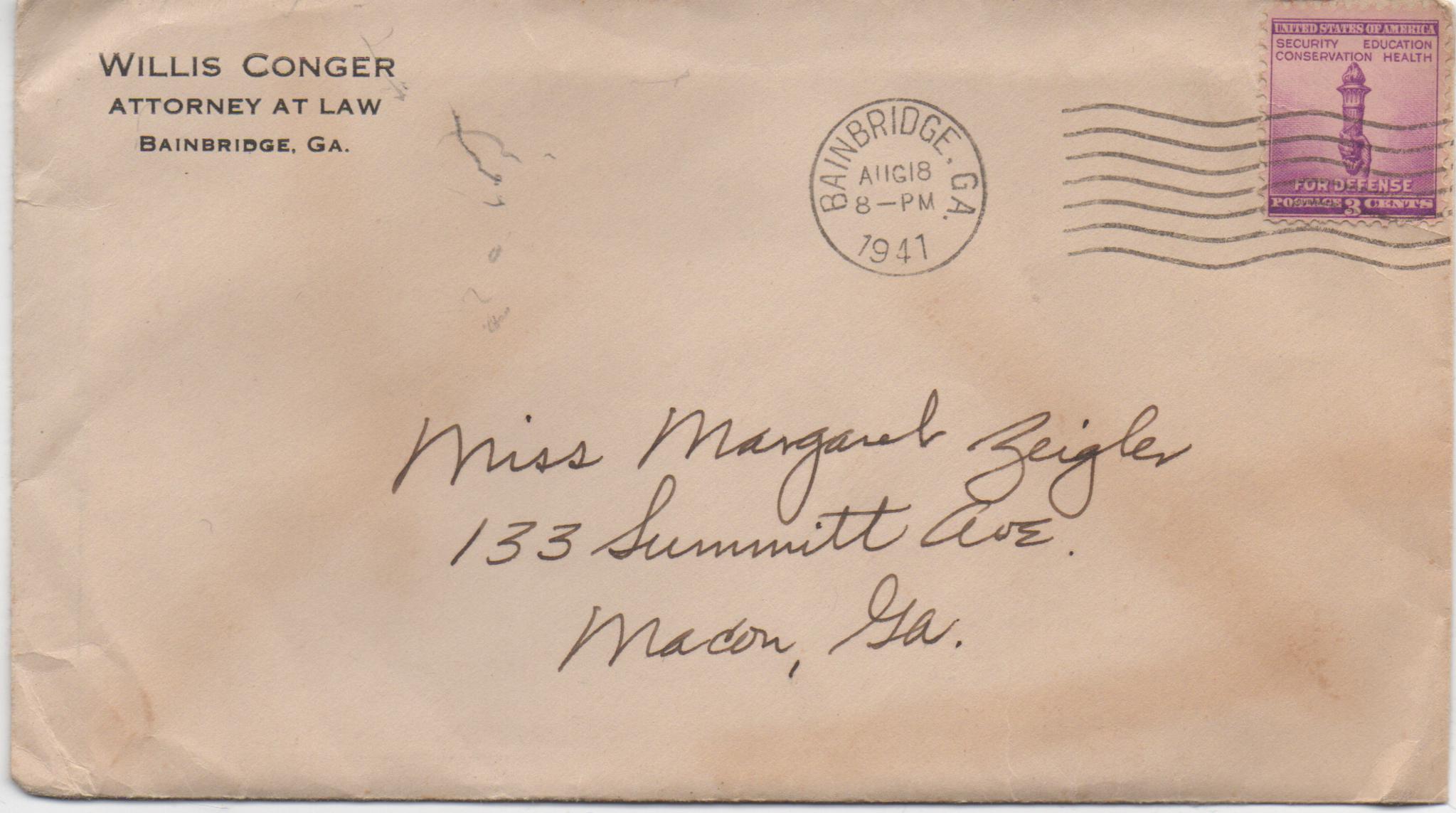 August 18, 1941: Front of envelope