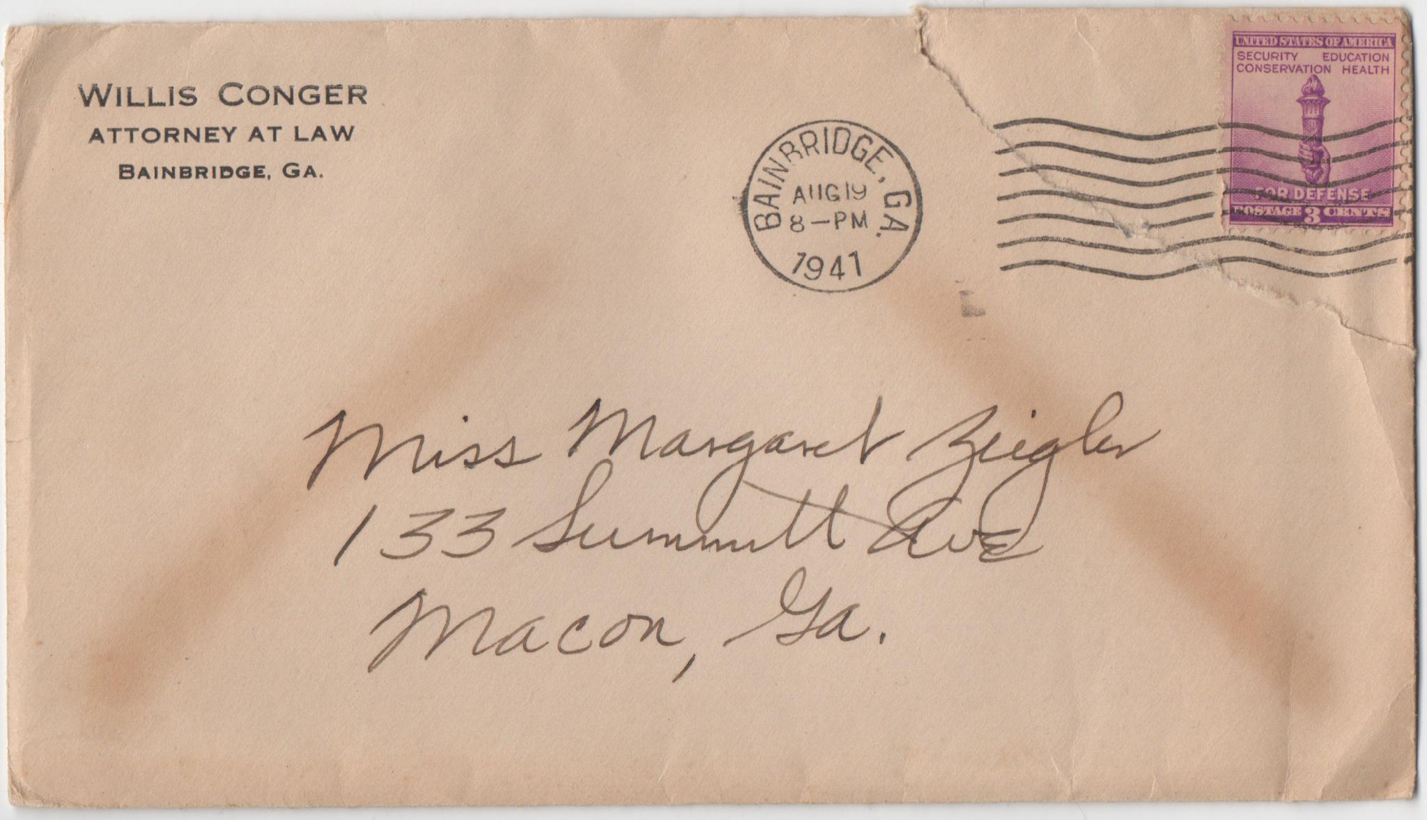 August 19, 1941: Front of envelope