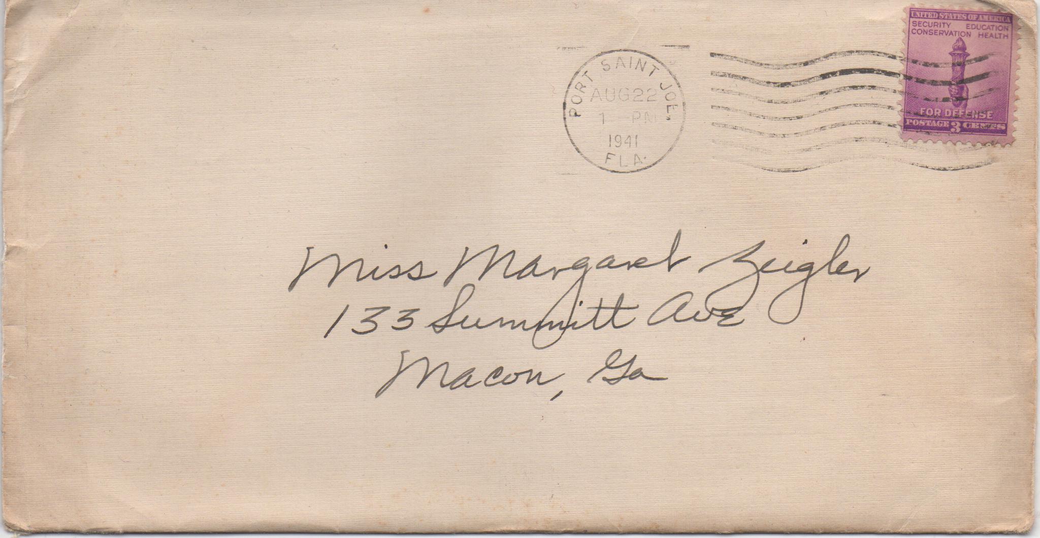 August 22, 1941: Front of envelope