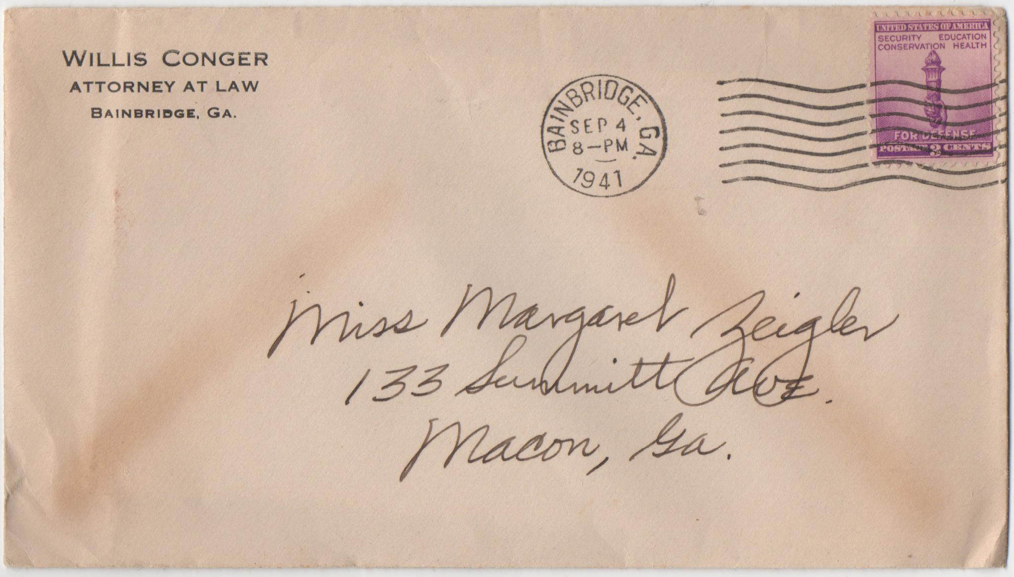 September 4, 1941: Front of envelope