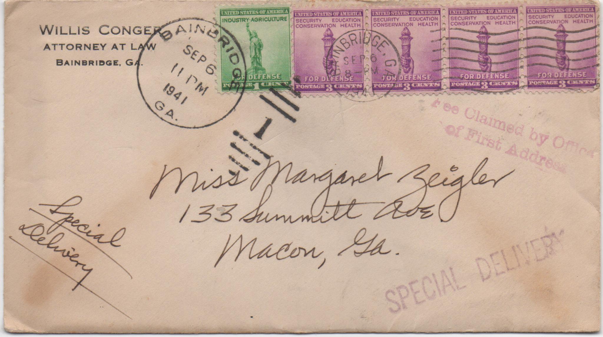 September 6, 1941: Front of envelope