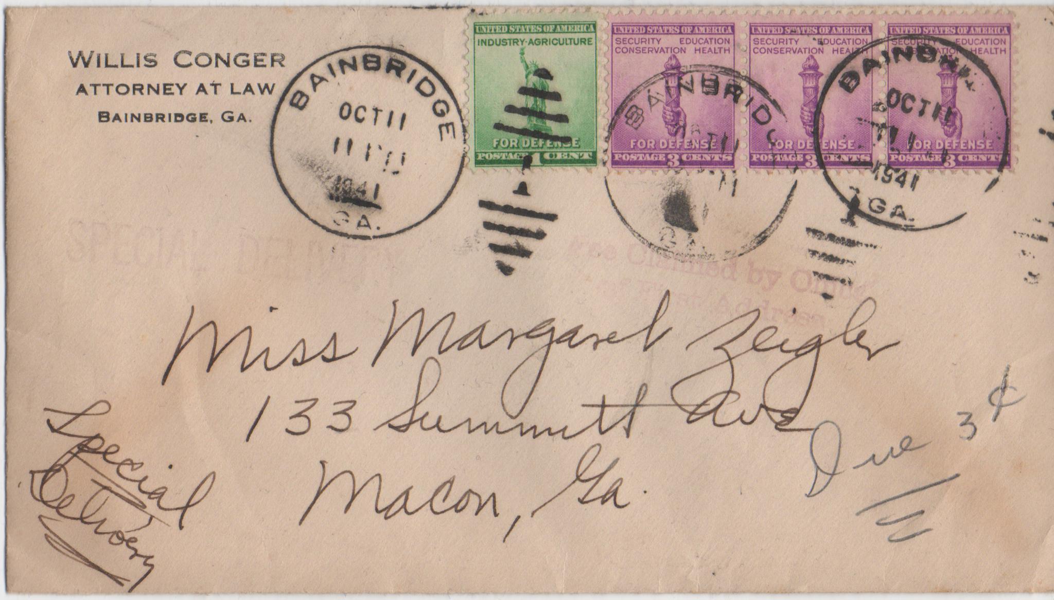 October 11, 1941: Front of envelope