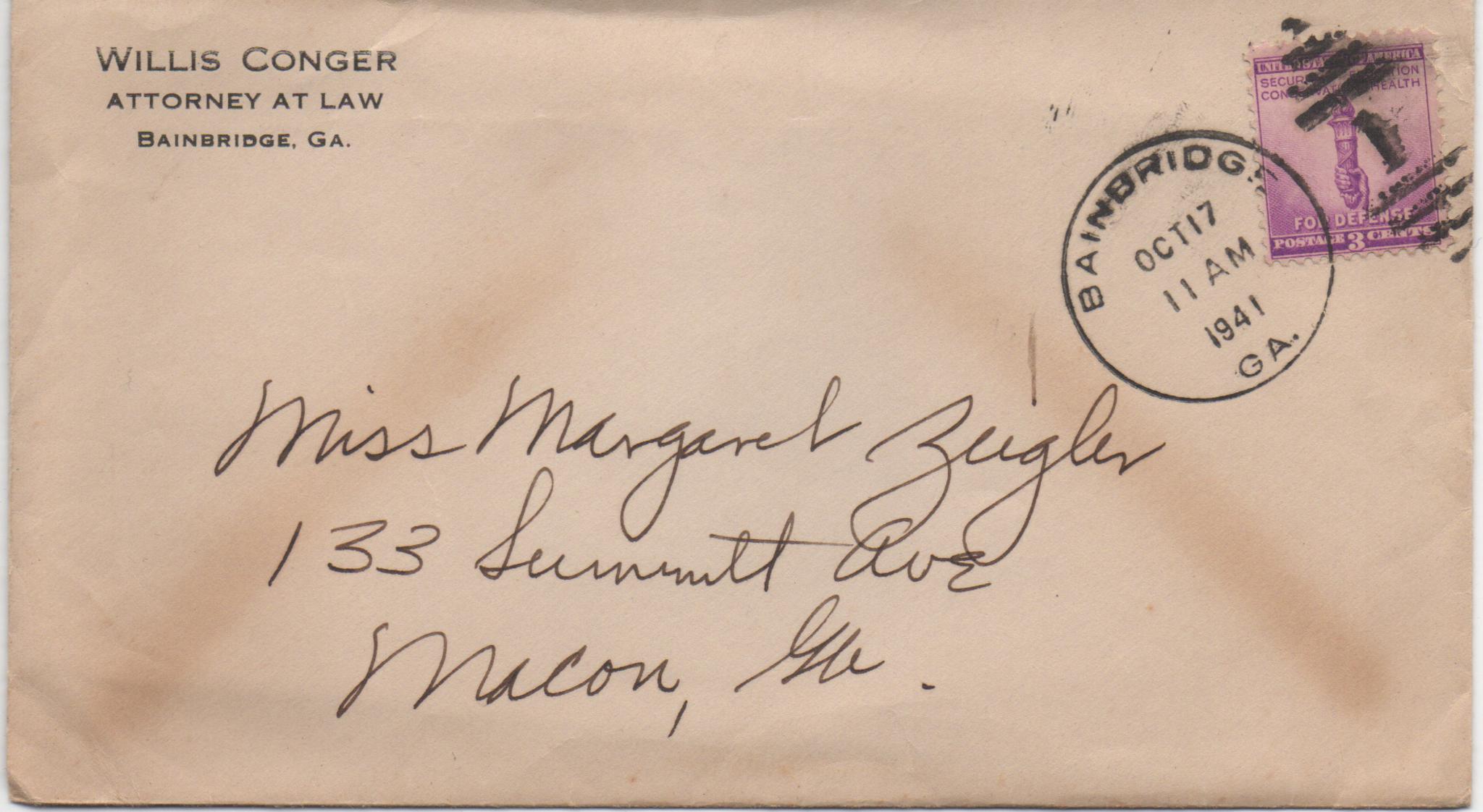 October 17, 1941: Front of envelope