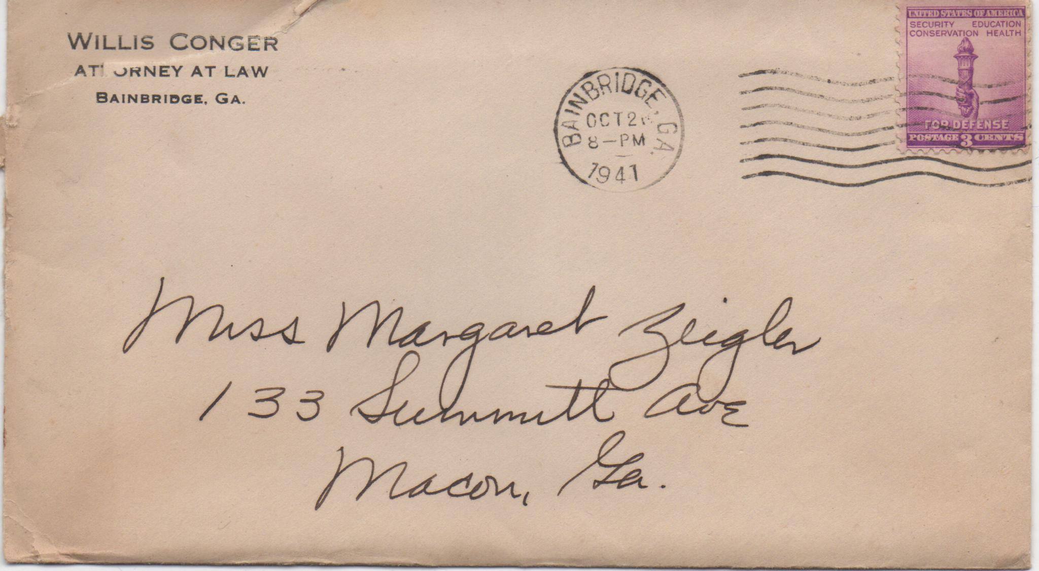 October 21, 1941: Front of envelope