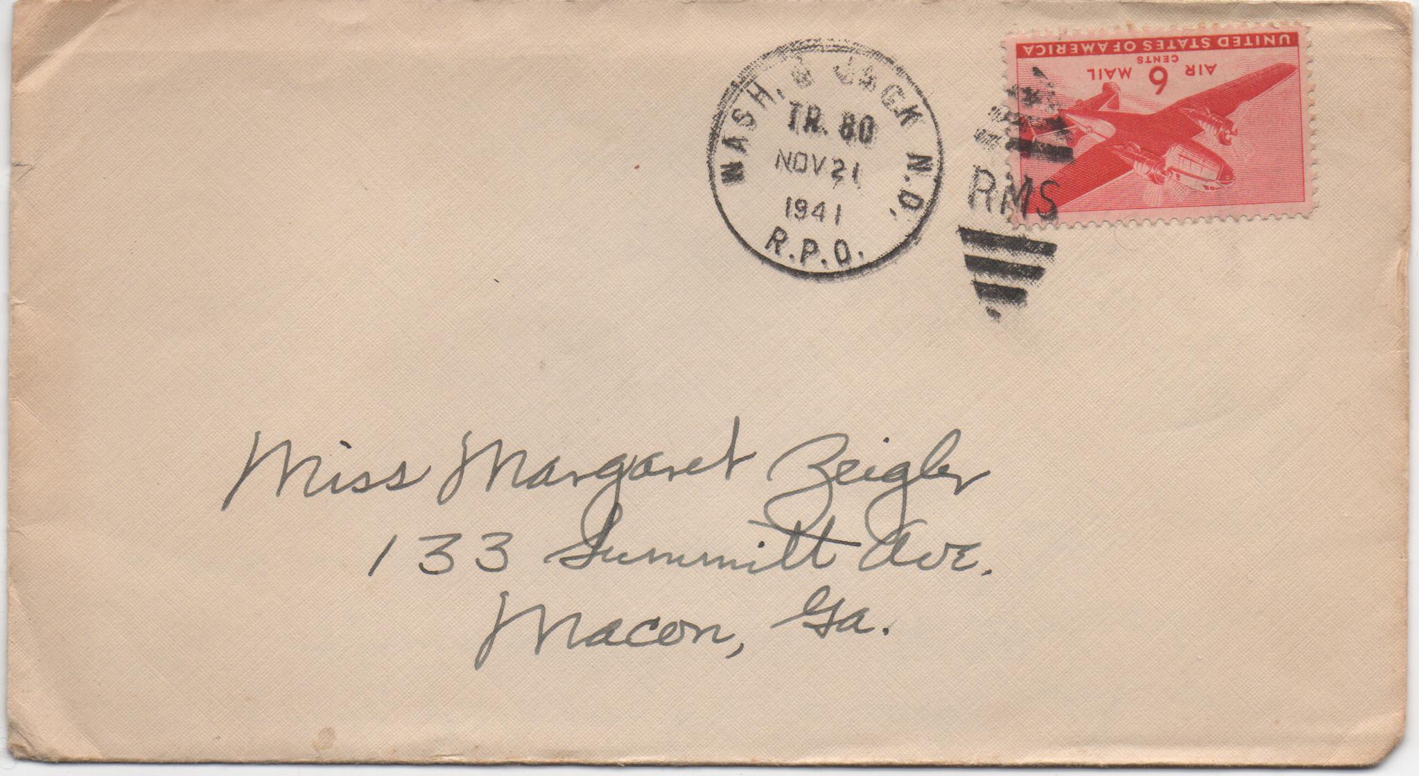 November 21, 1941: Front of envelope