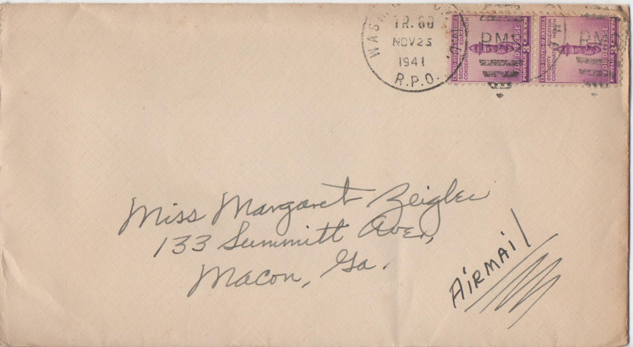 November 25, 1941: Front of envelope