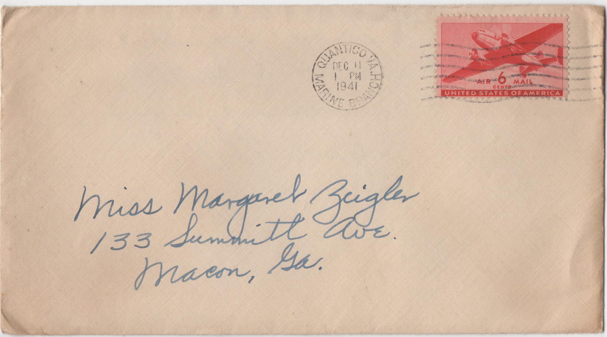 December 11, 1941: Front of envelope