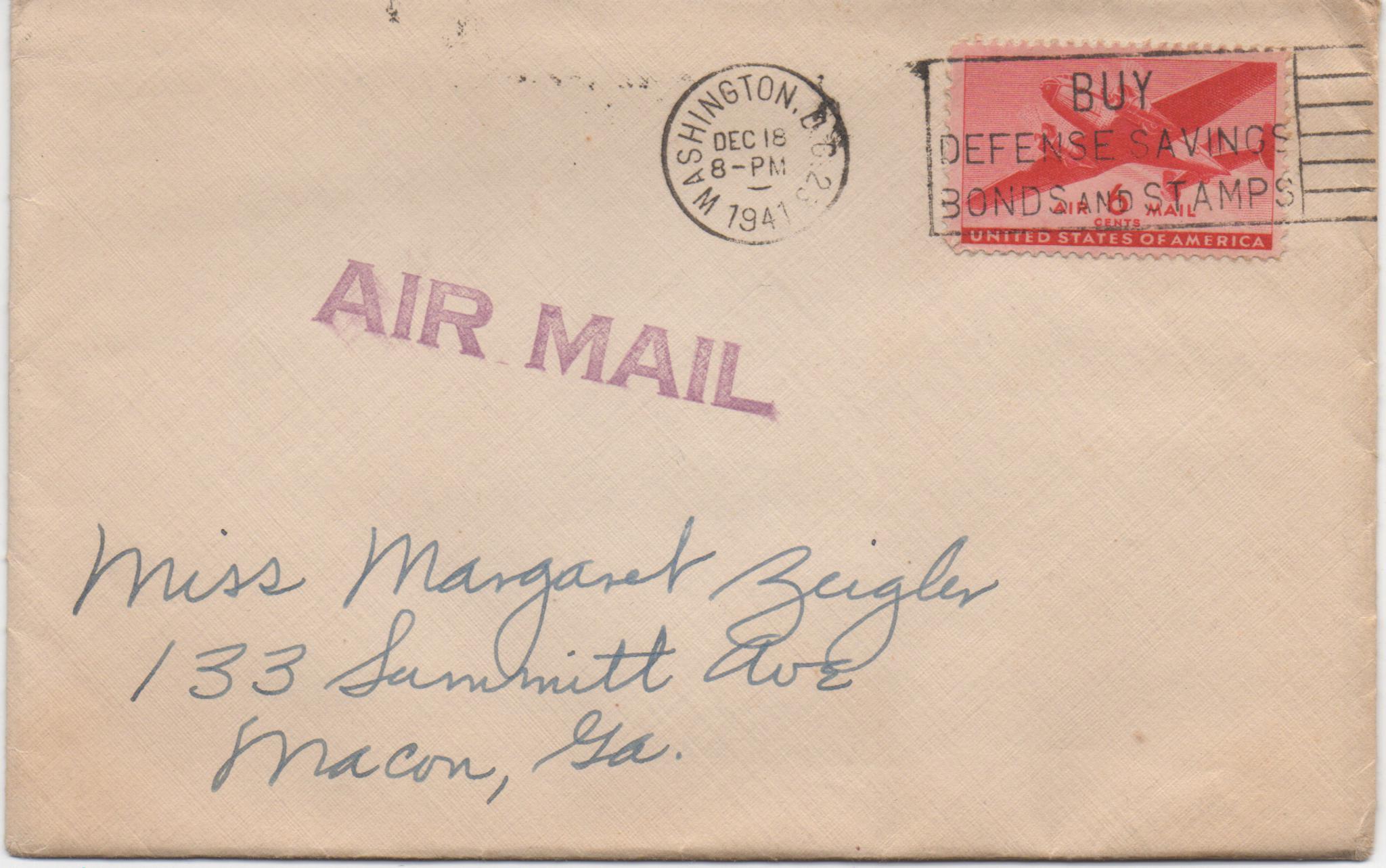 December 18, 1941: Front of envelope