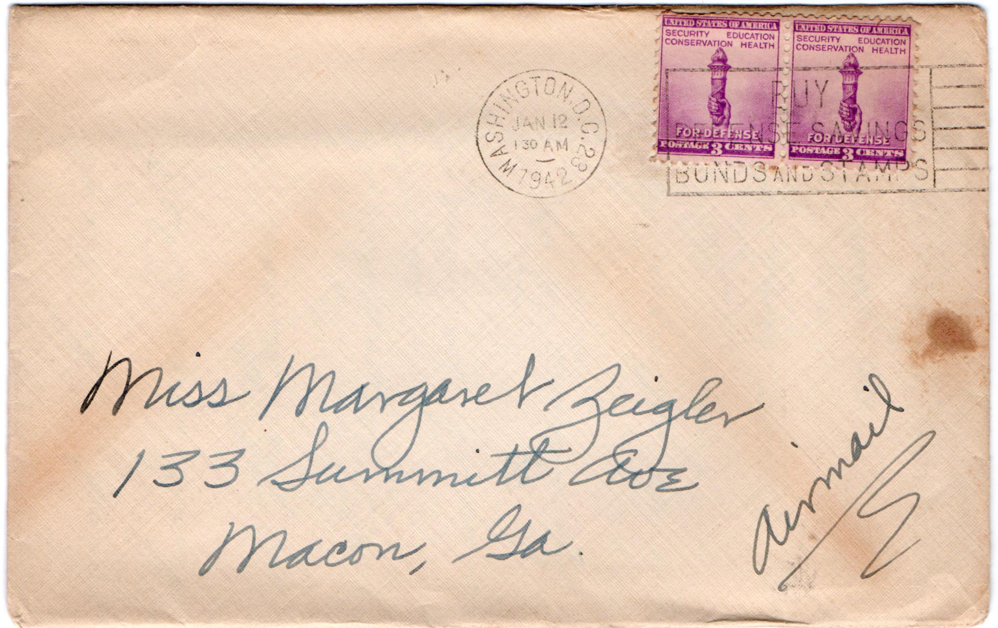 January 12, 1942: Front of envelope