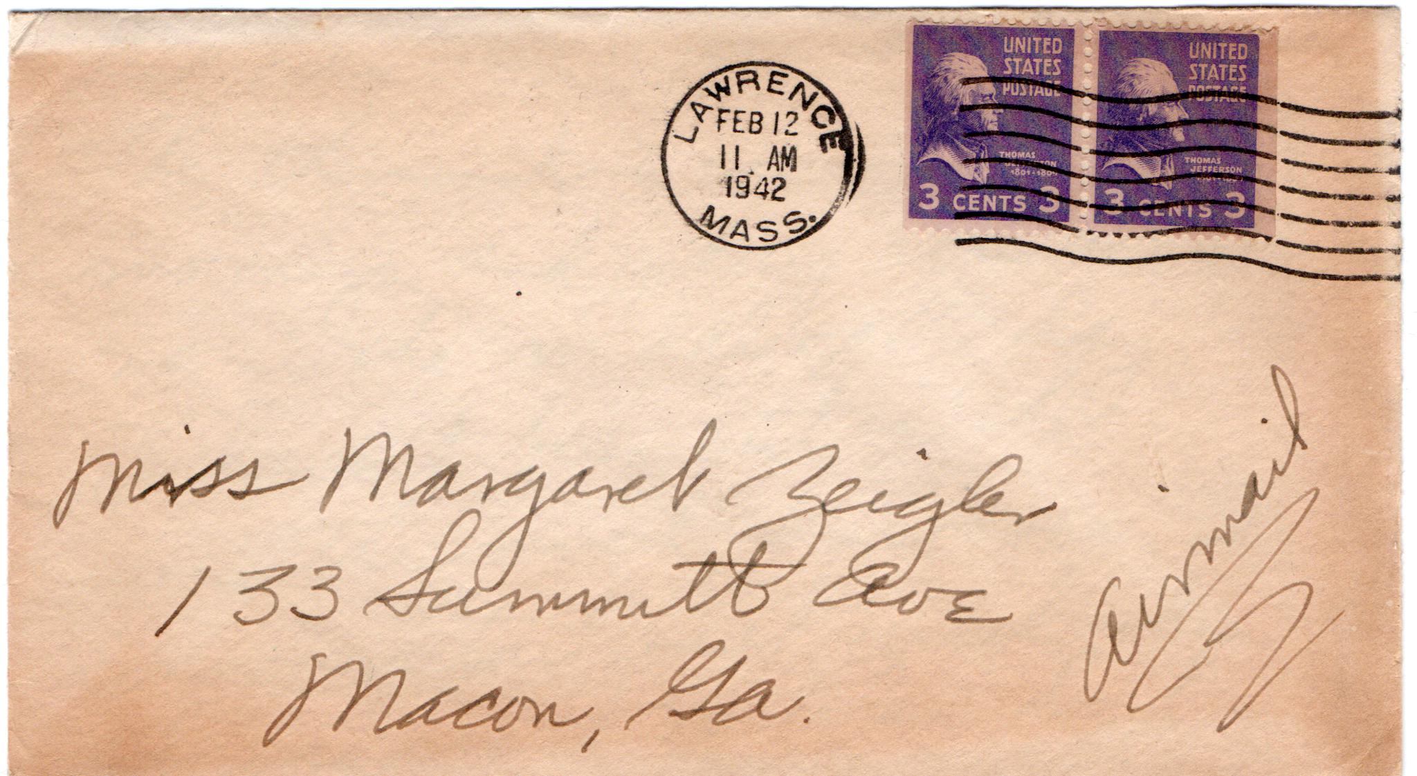 February 12, 1942: Front of envelope