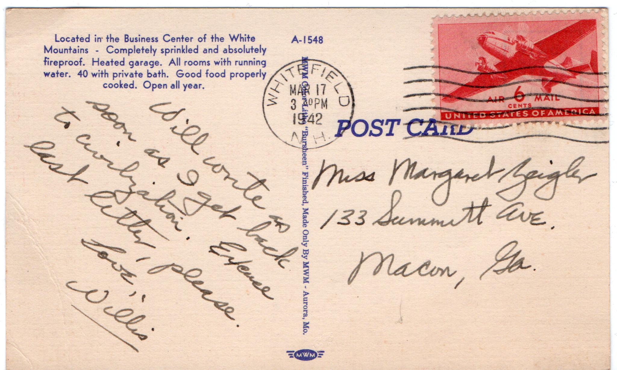 March 17, 1942: Back of letter