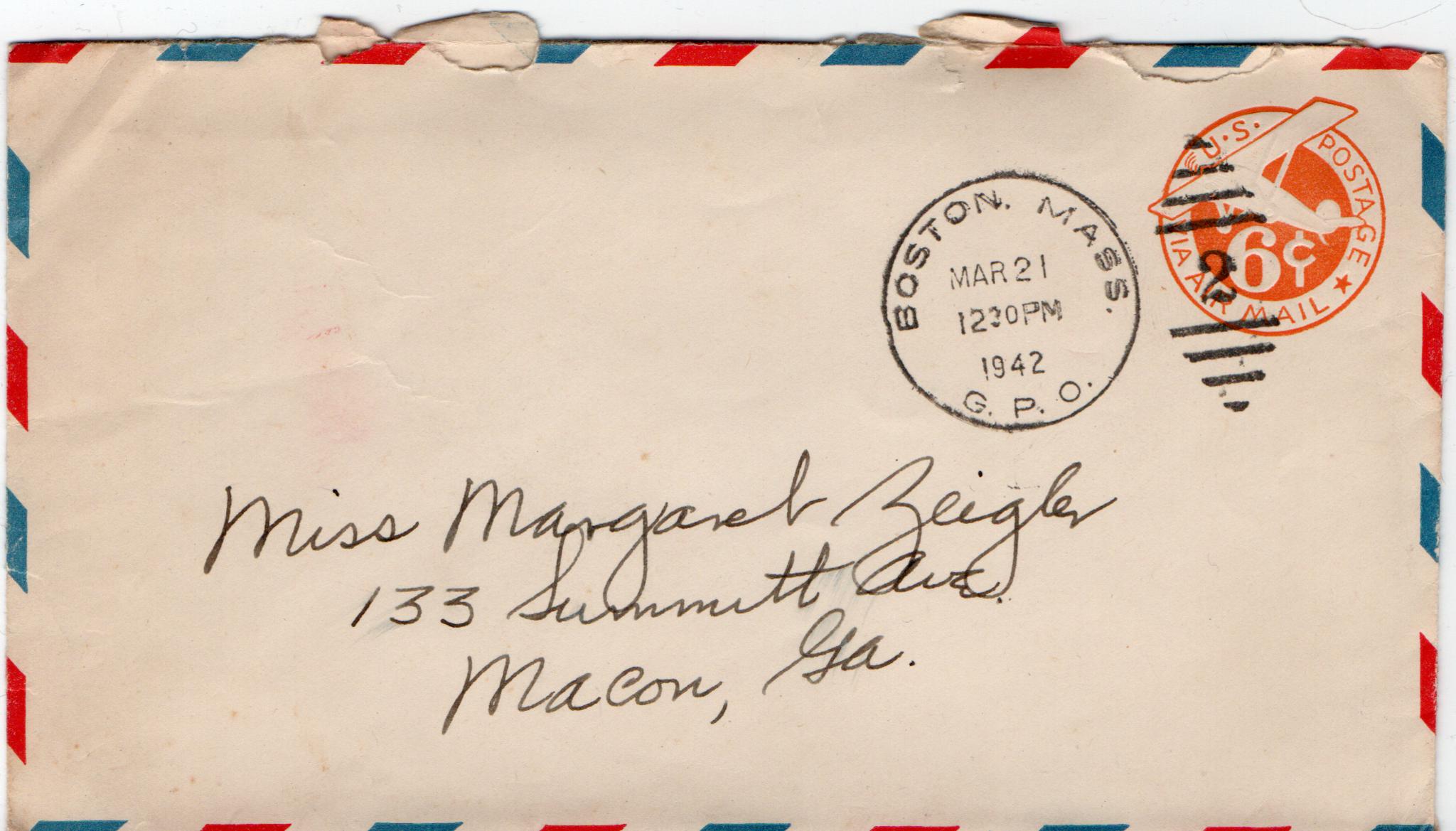 March 21, 1942: Front of envelope