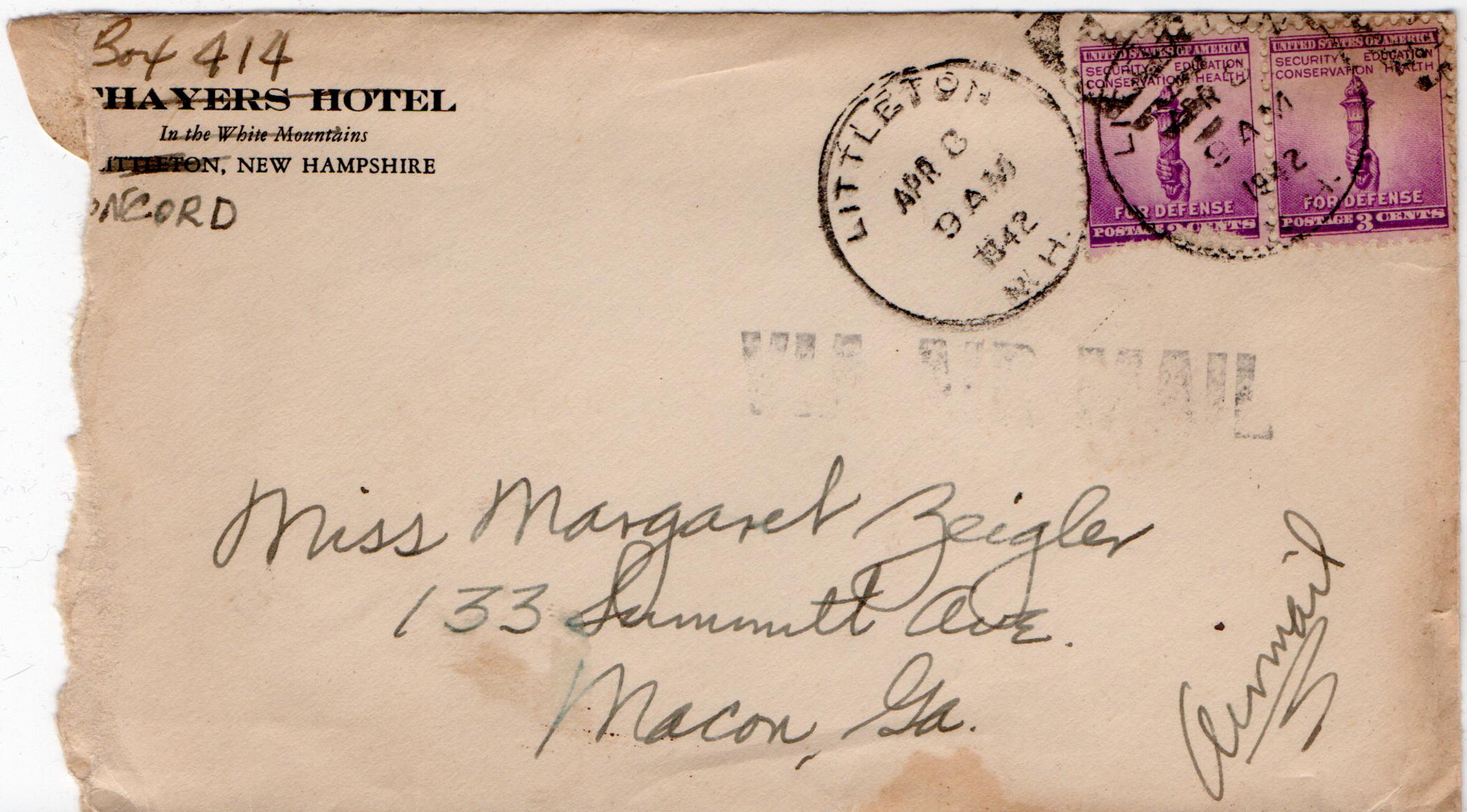 April 8, 1942: Front of envelope