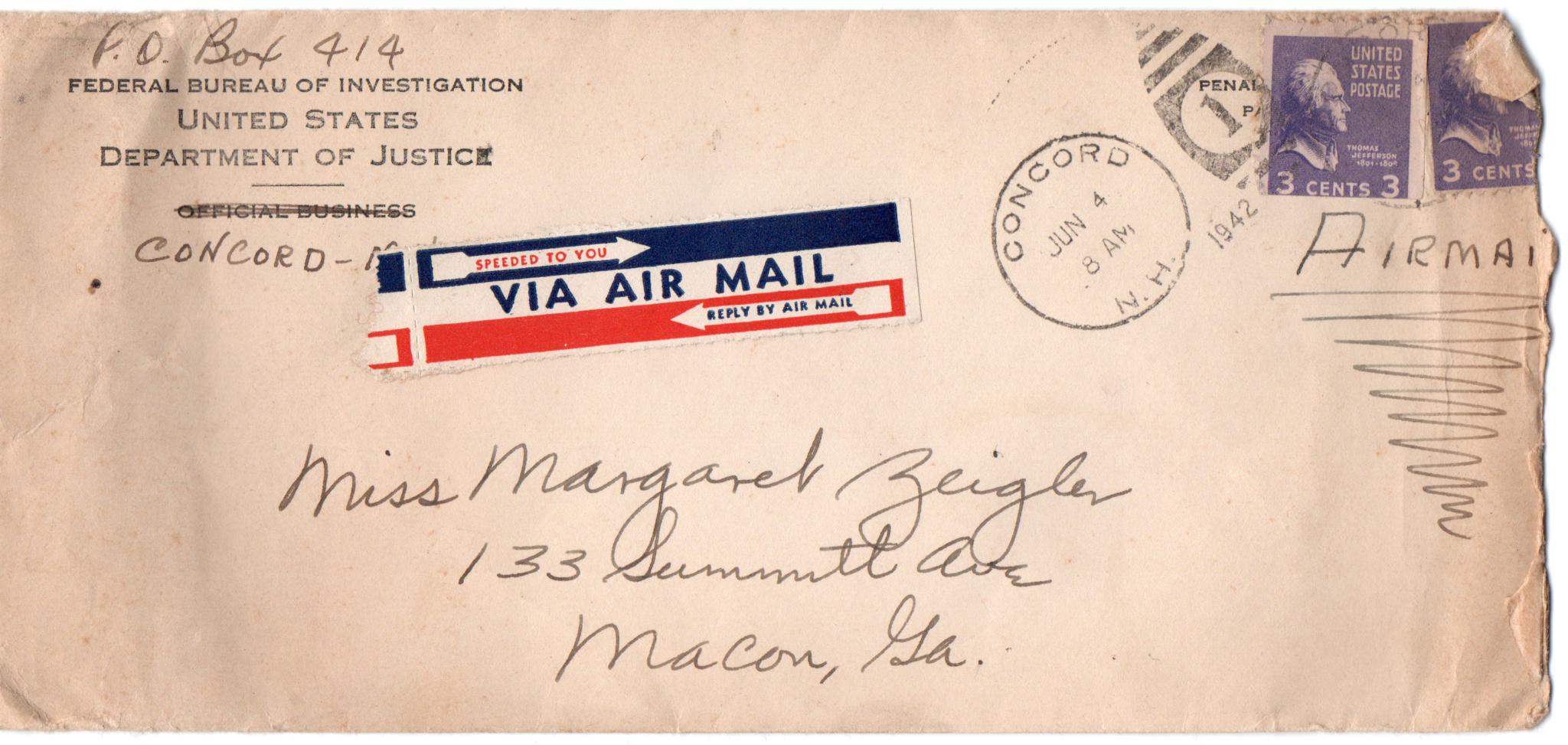 June 4, 1942: Front of envelope