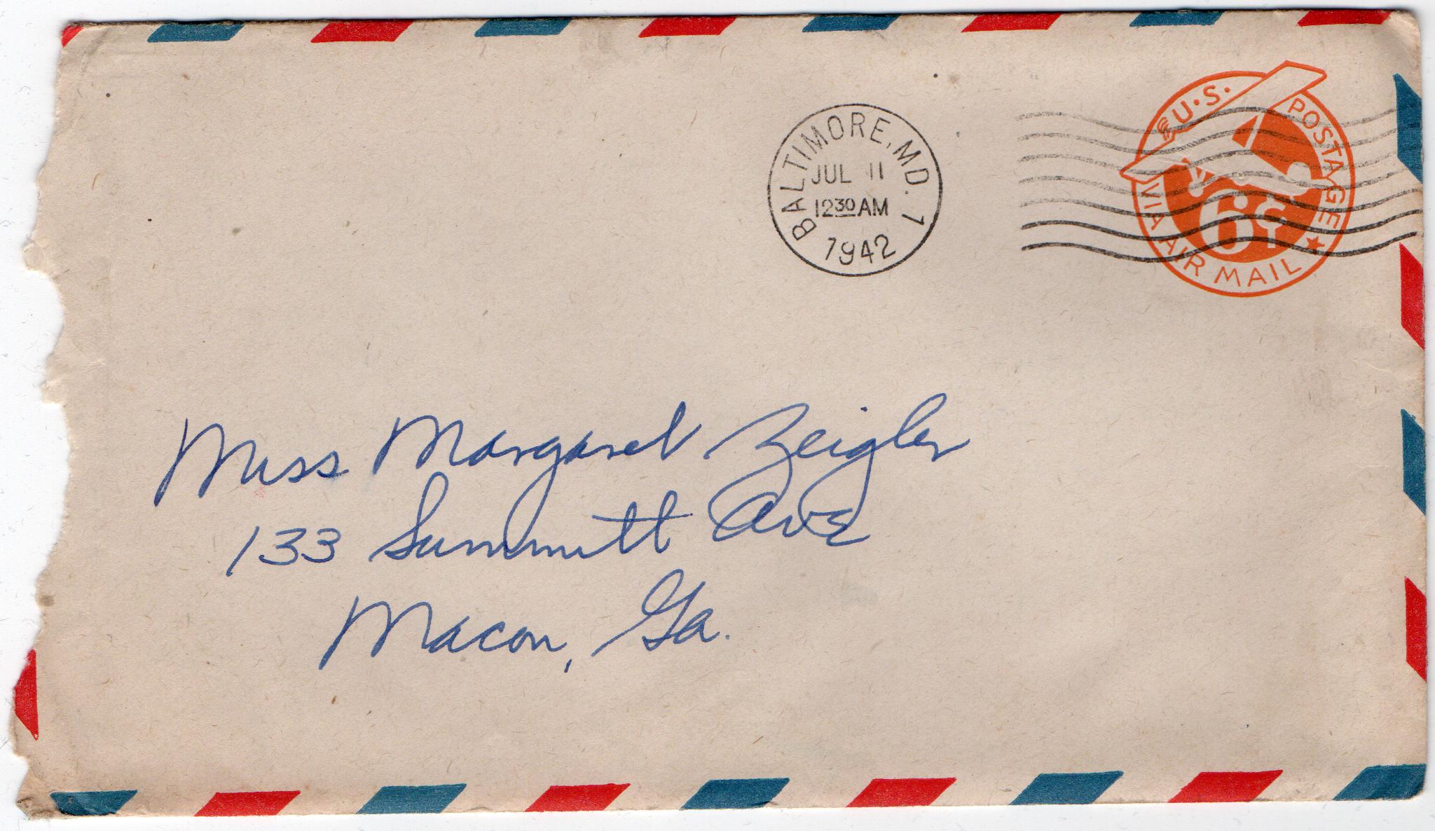 July 11, 1942: Front of envelope