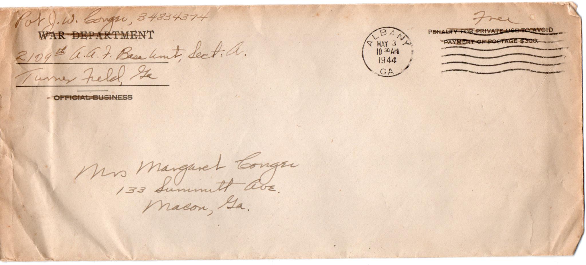 May 3, 1944: Front of envelope