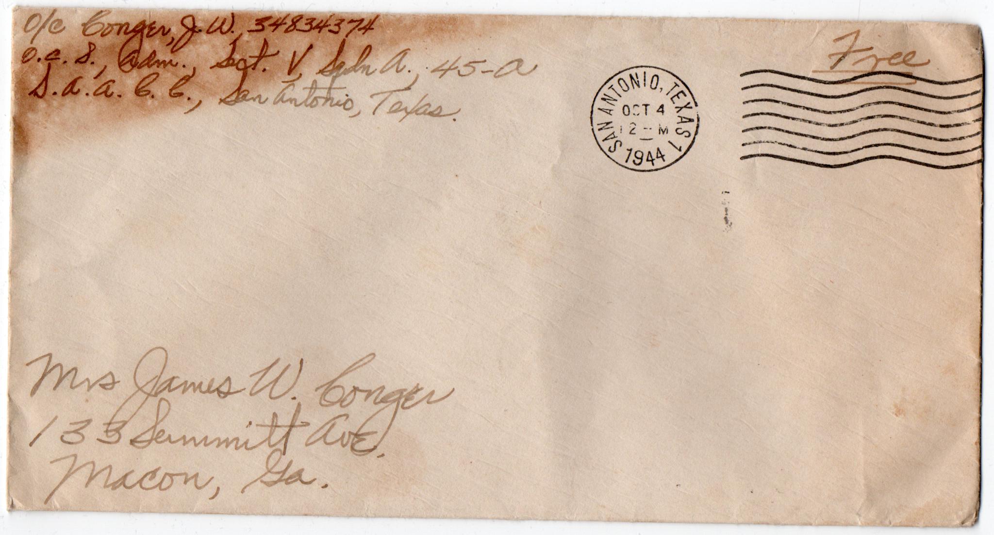 October 4, 1944: Front of envelope