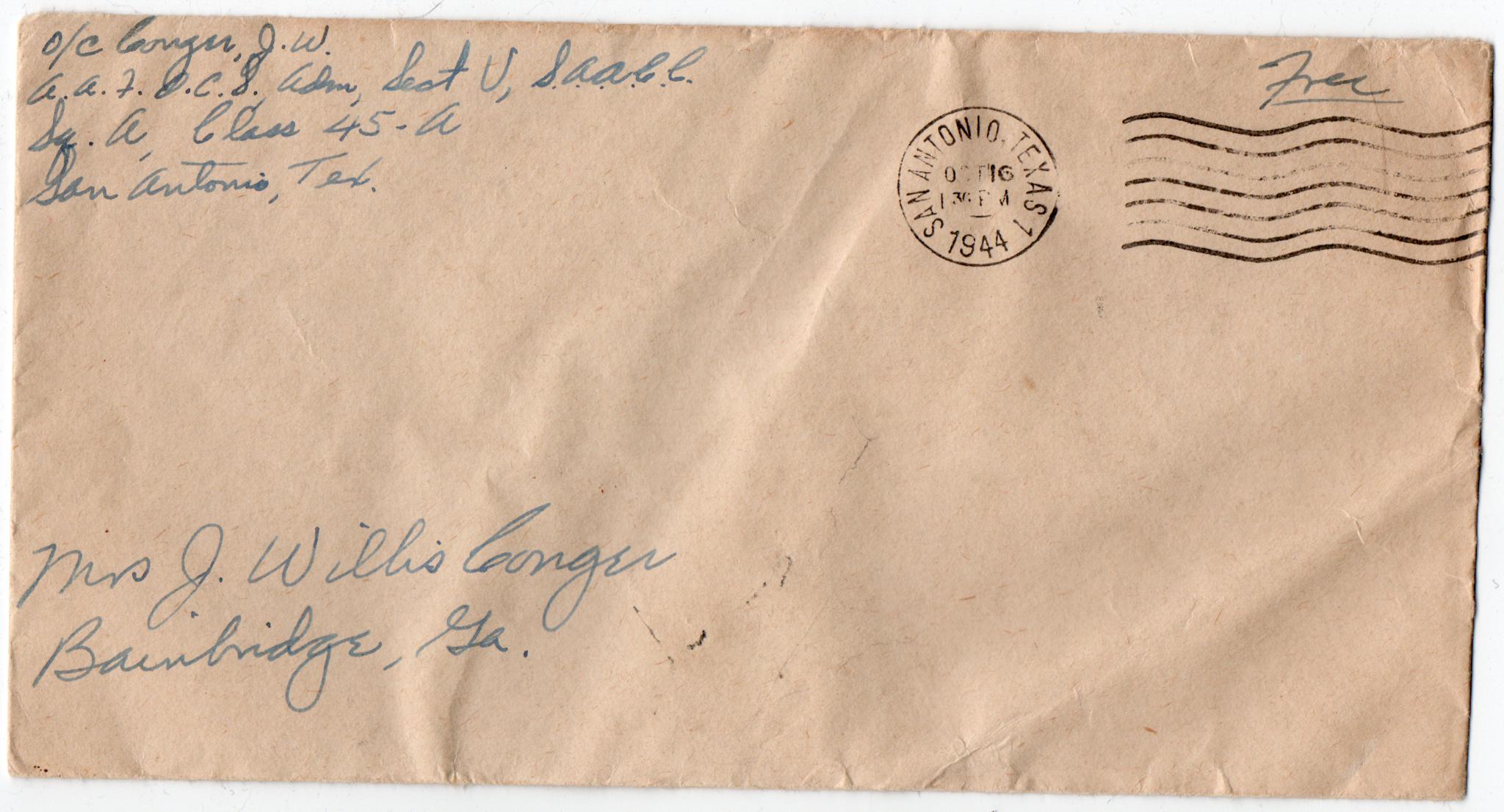 October 16, 1944: Front of envelope