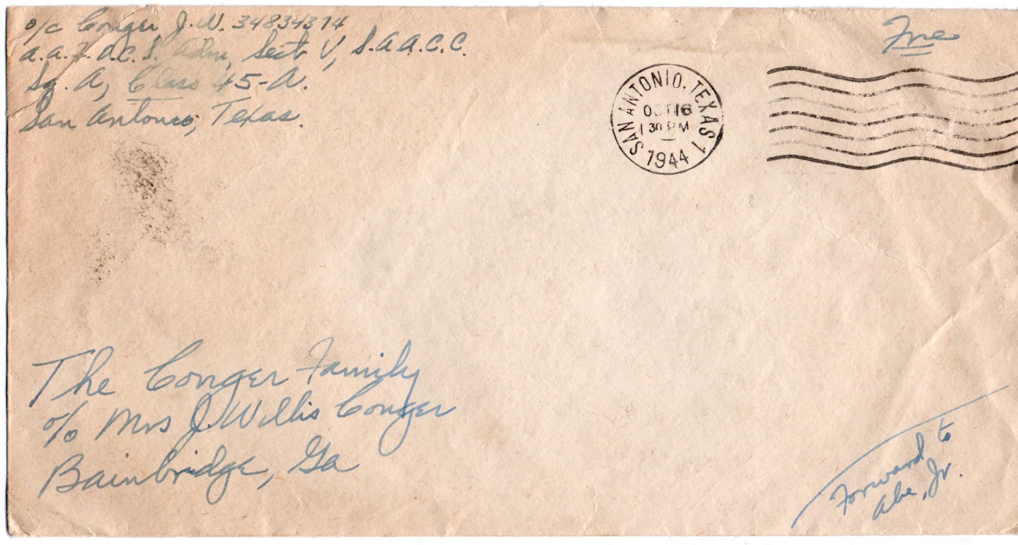 October 16, 1944: Front of envelope