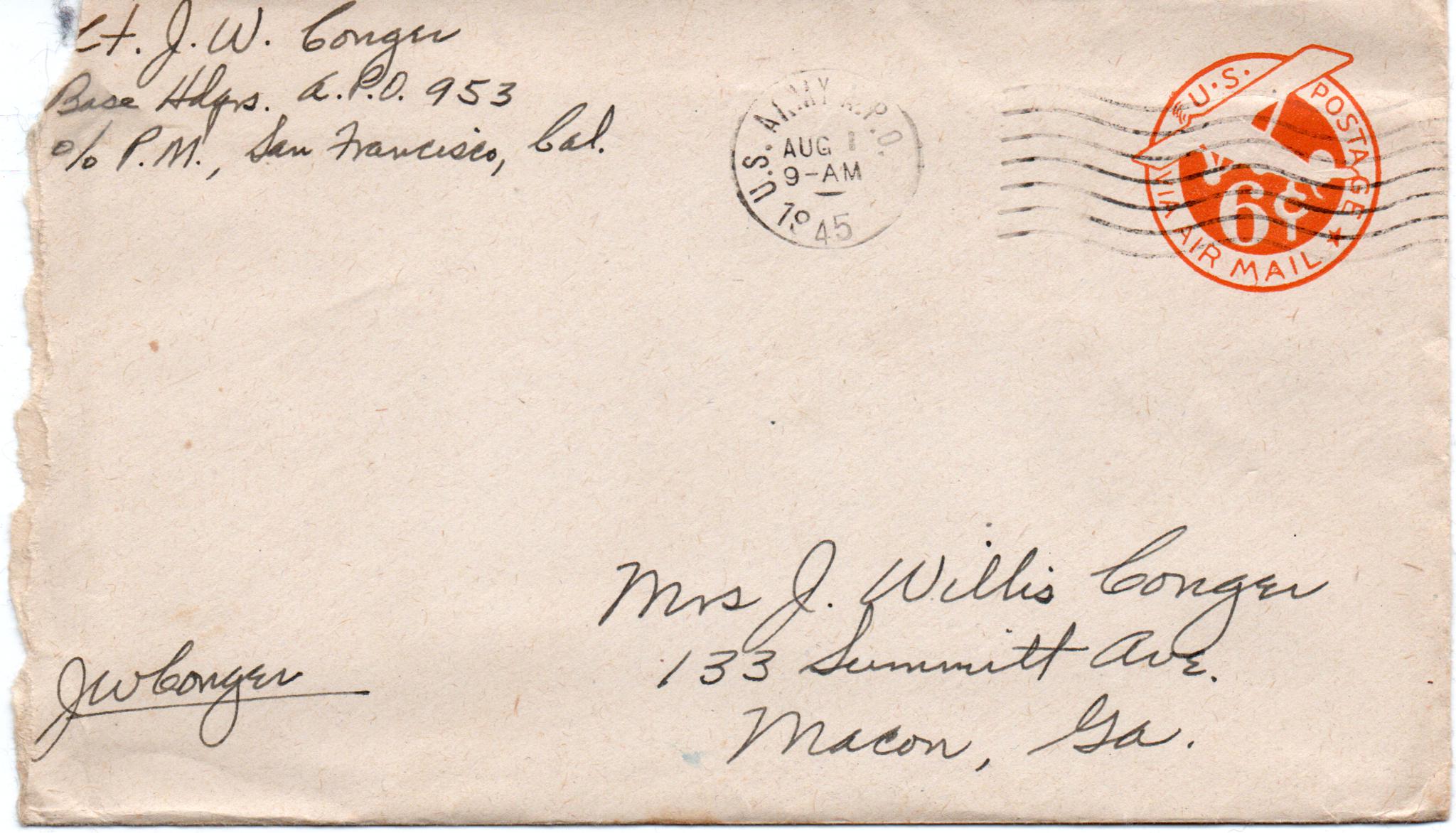 July 30, 1945: Front of envelope