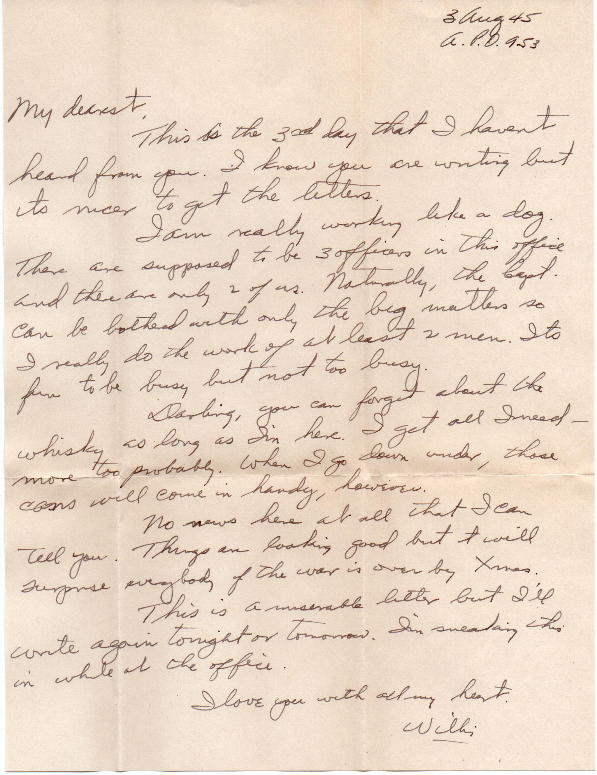 August 3, 1945: Front of letter