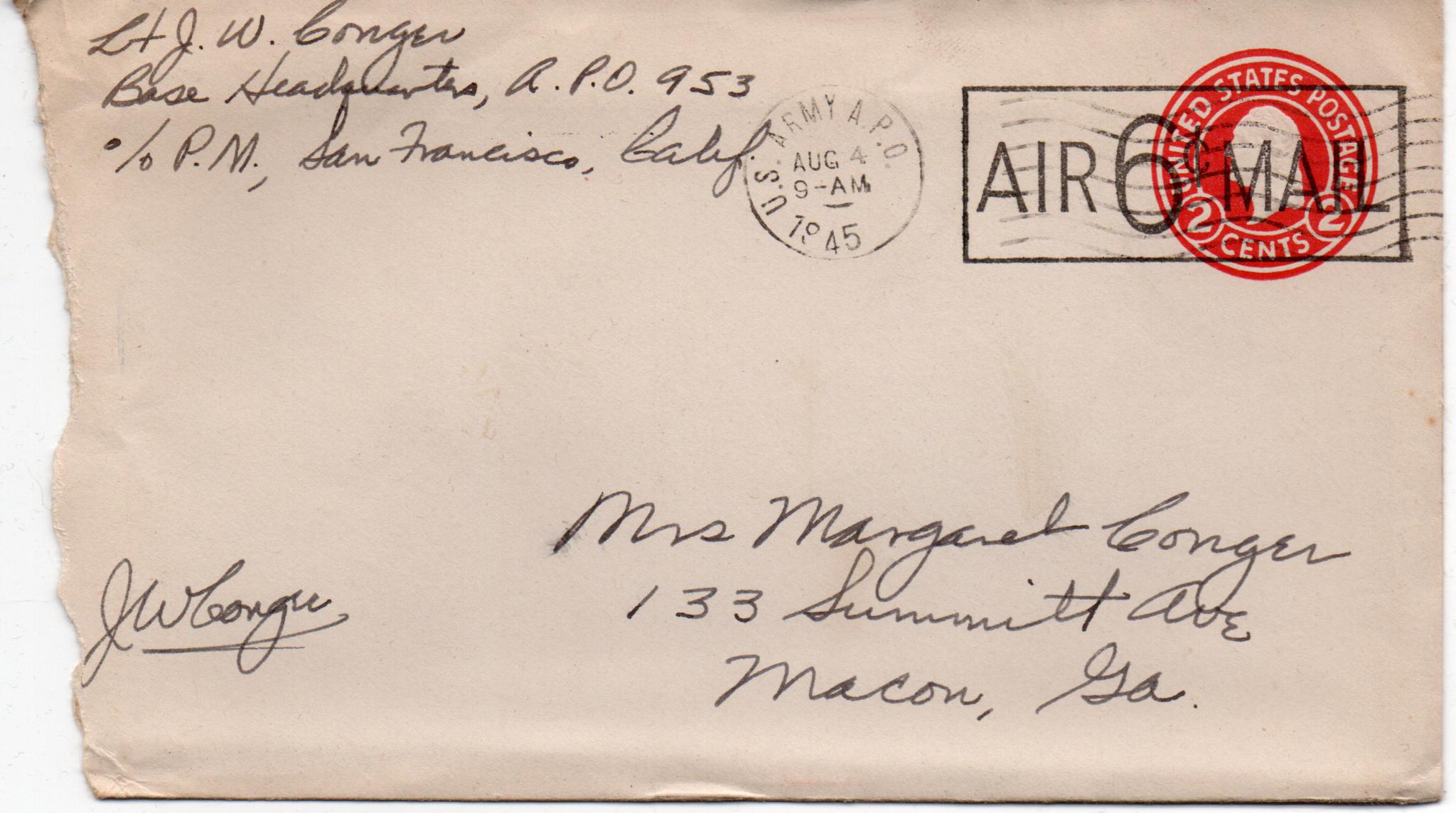 August 4, 1945: Front of envelope